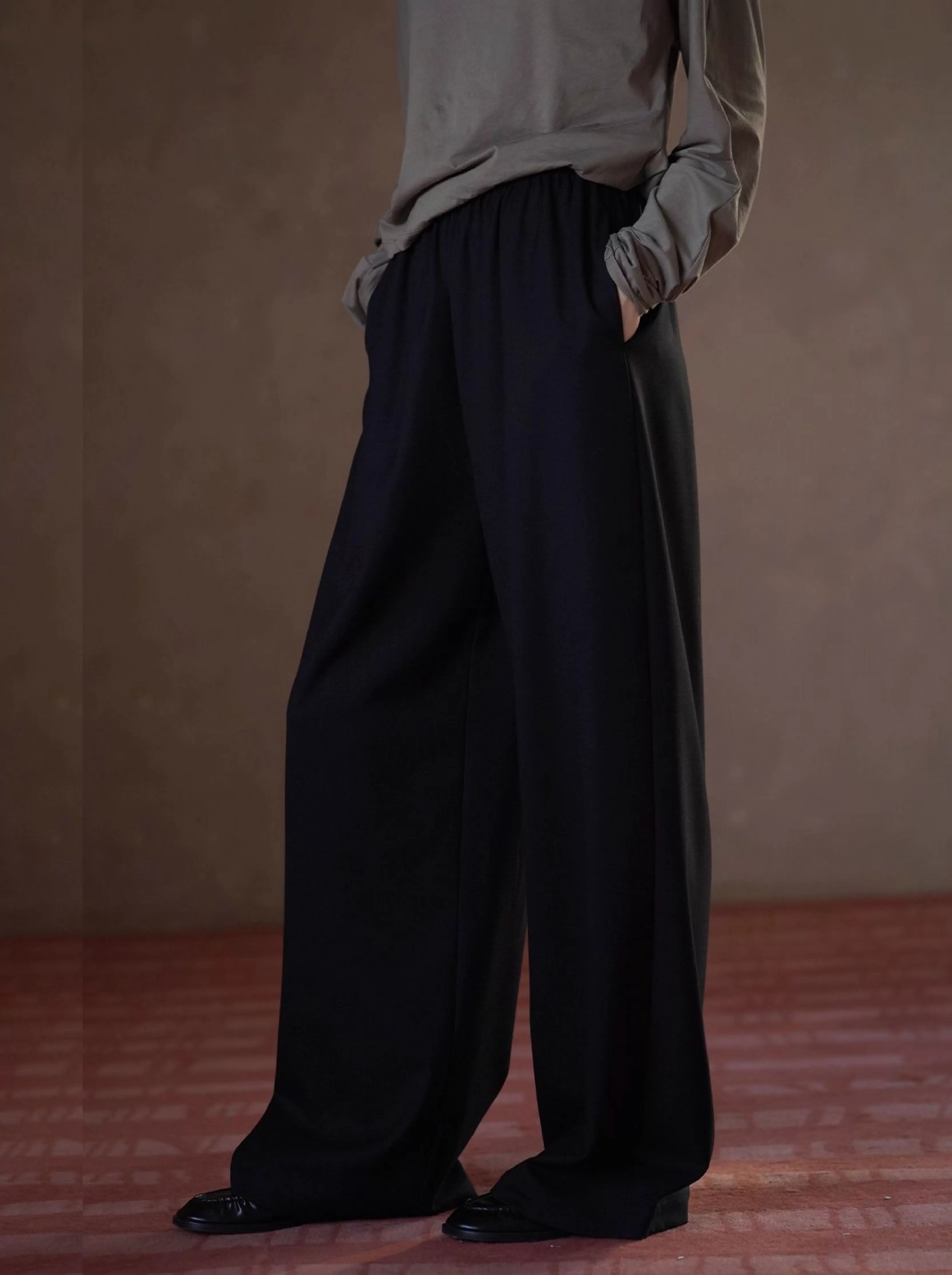 完美包容度長褲鬆緊牛筋高腰不挑人寬鬆垂爽顯瘦通勤褲