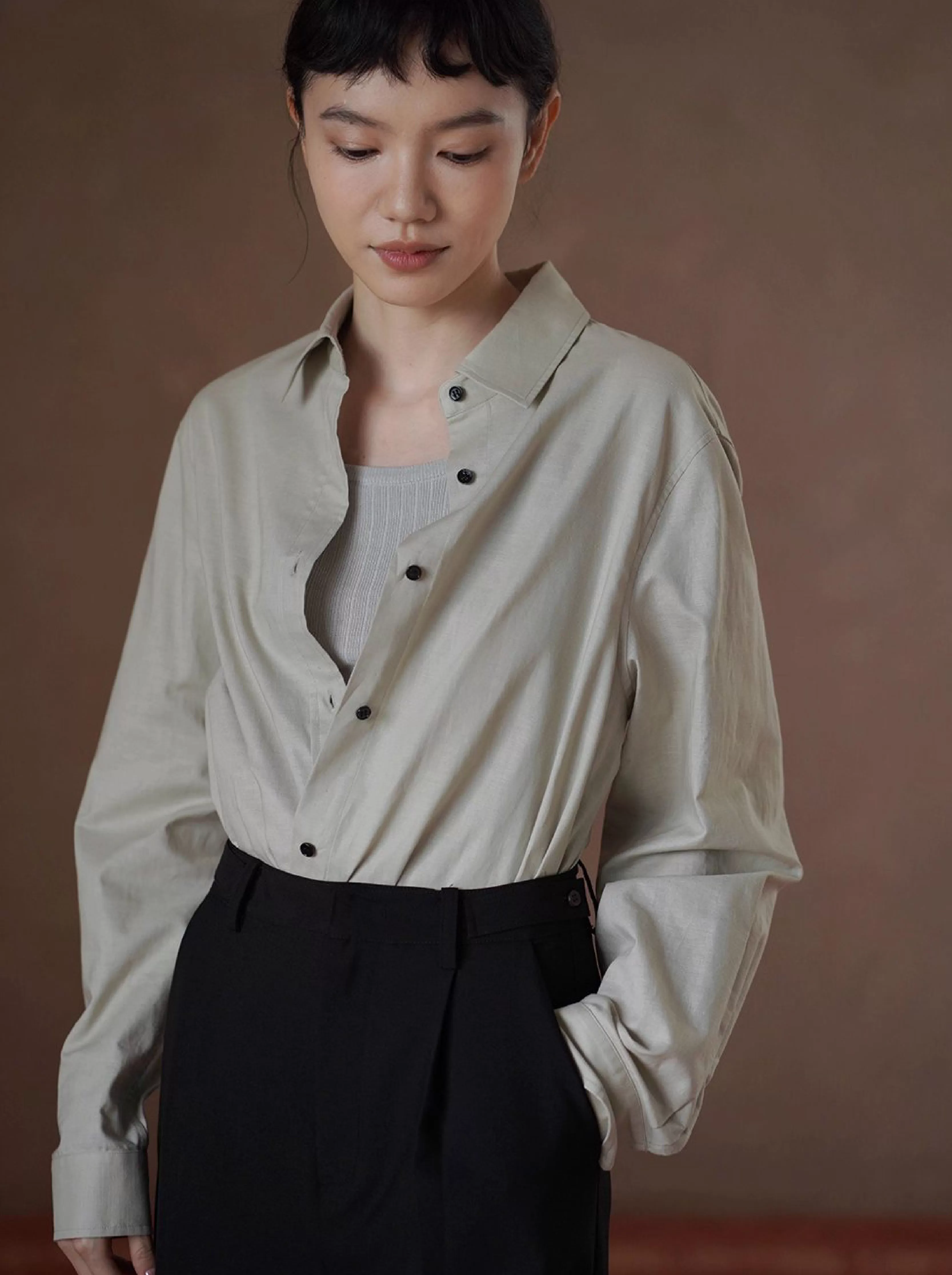 基本款日常襯衫多穿實用型寬鬆通勤顯瘦長袖百搭上衣女