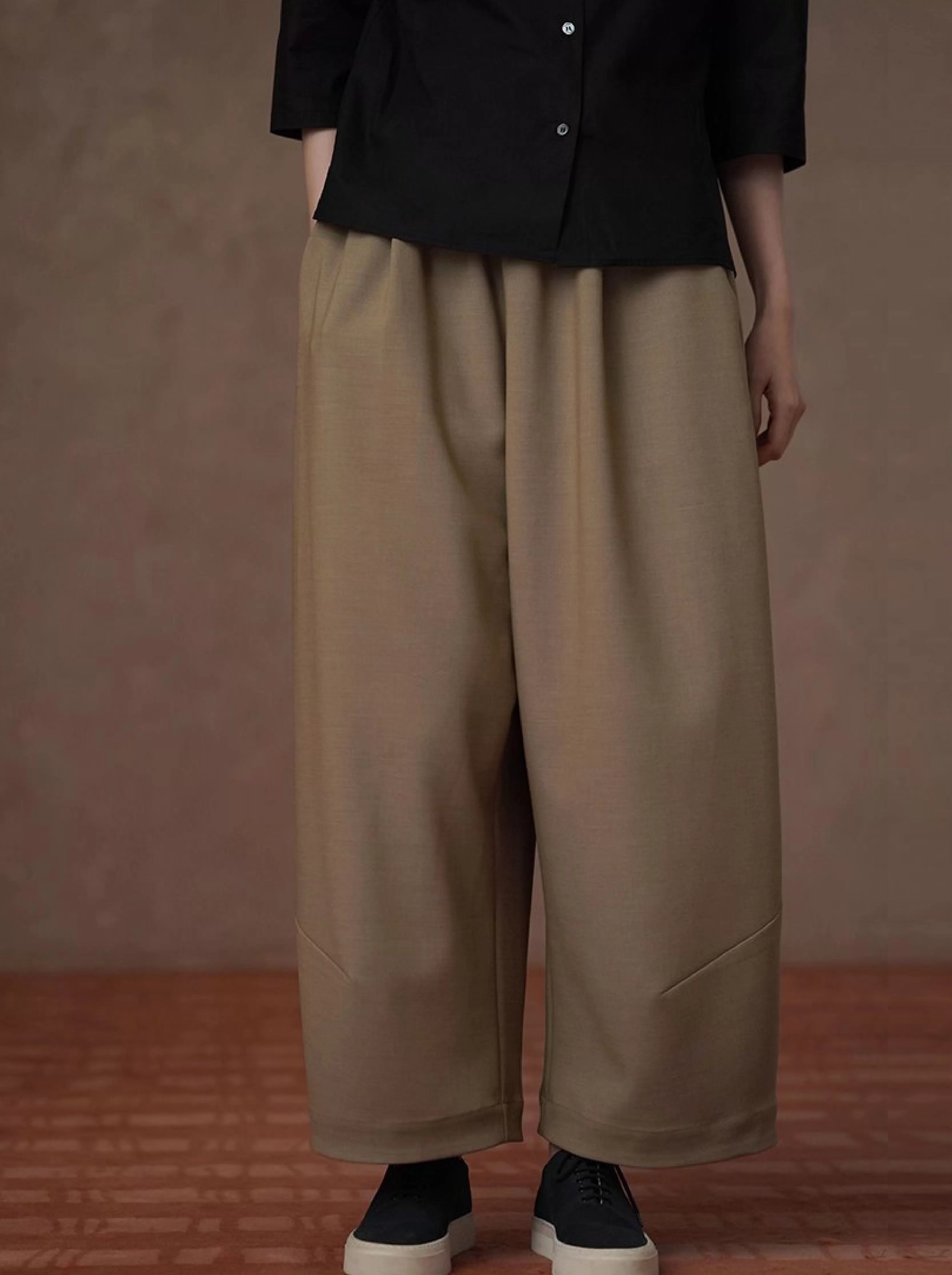 秋日慵懶氛圍鬆緊高腰不挑人顯瘦通勤寬鬆直筒遮肉長褲