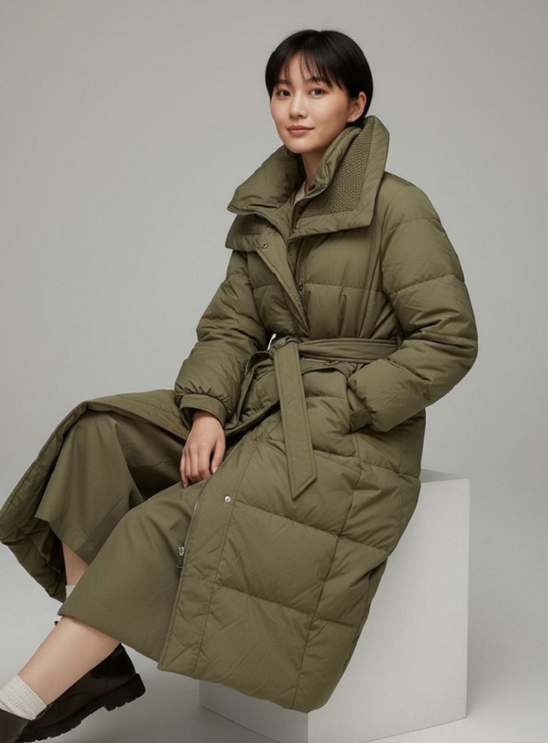 收腰顯瘦保暖白鴨絨大翻領百搭羽絨服中長款外套