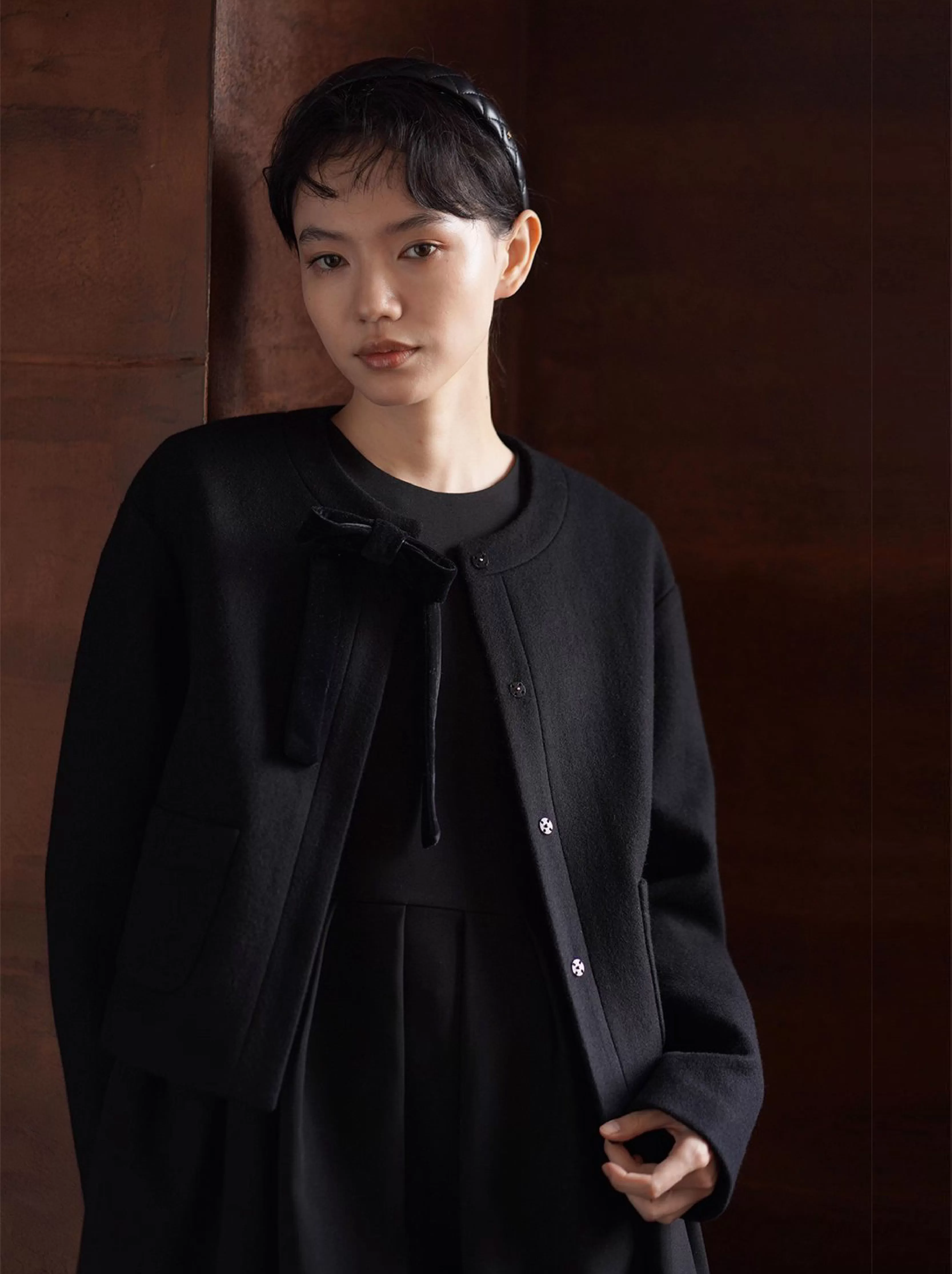 少女祈禱外套可拆式絲絨蝴蝶高含量羊毛短版正肩西裝女