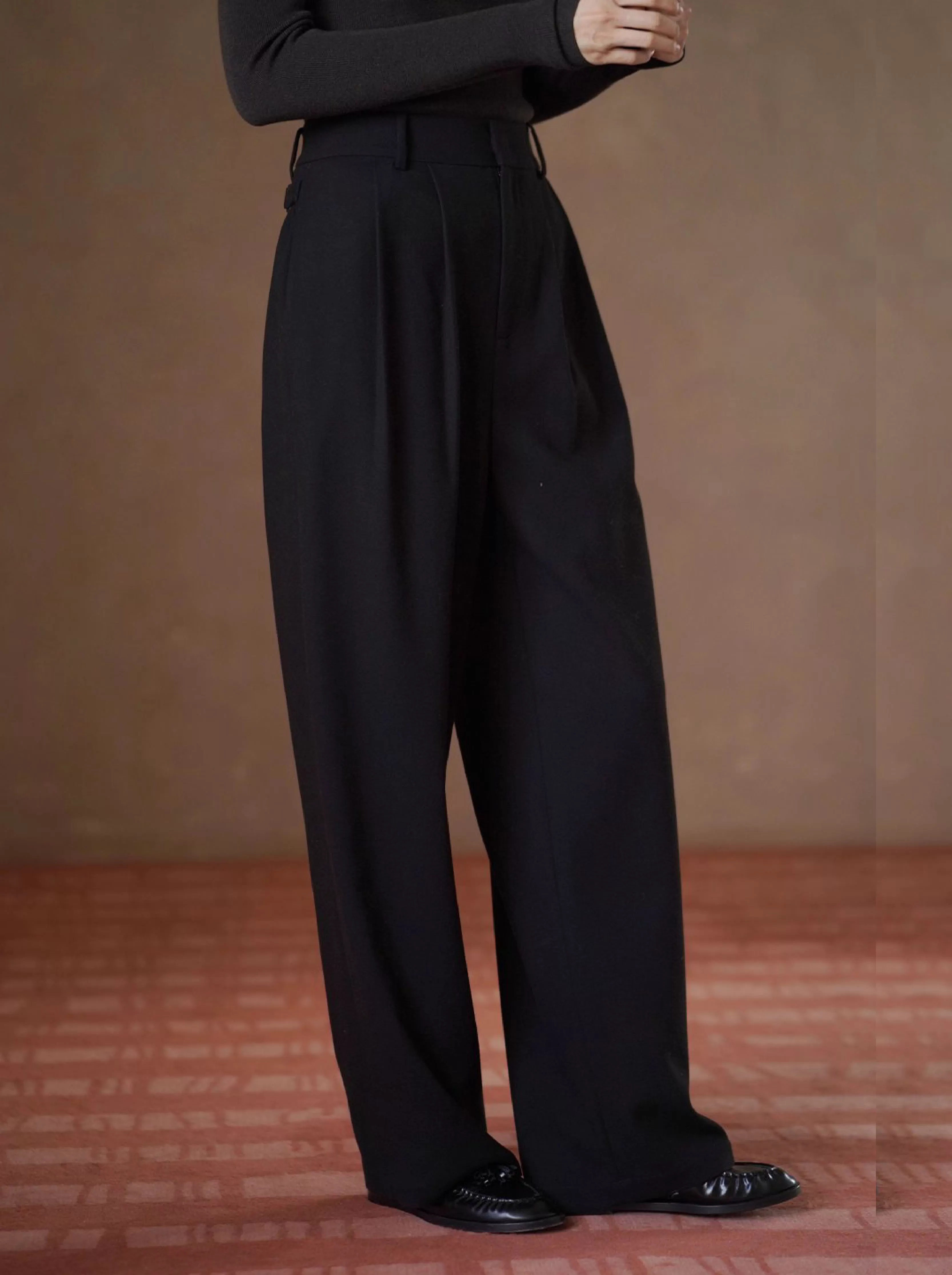 長腿基因側邊雙腰袢設計高腰顯瘦品質通勤寬鬆直筒長褲