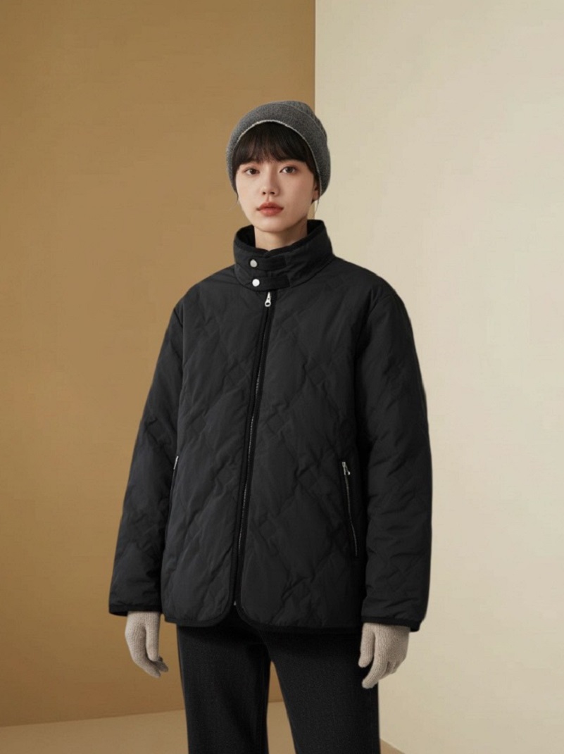 嵐山星空通勤顯瘦立領落肩款式羽絨衣保暖鎖溫白鴨絨外套