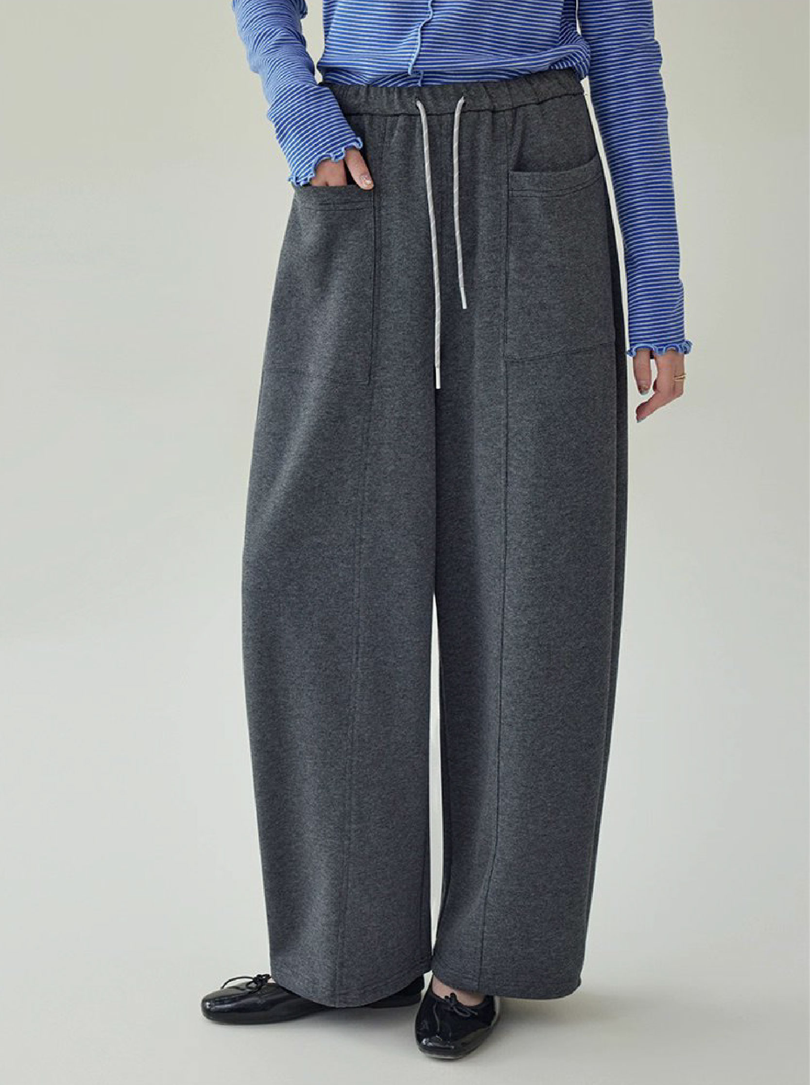 韓系灰色高腰休閒衛褲女秋季新款寬腿百搭彎刀褲