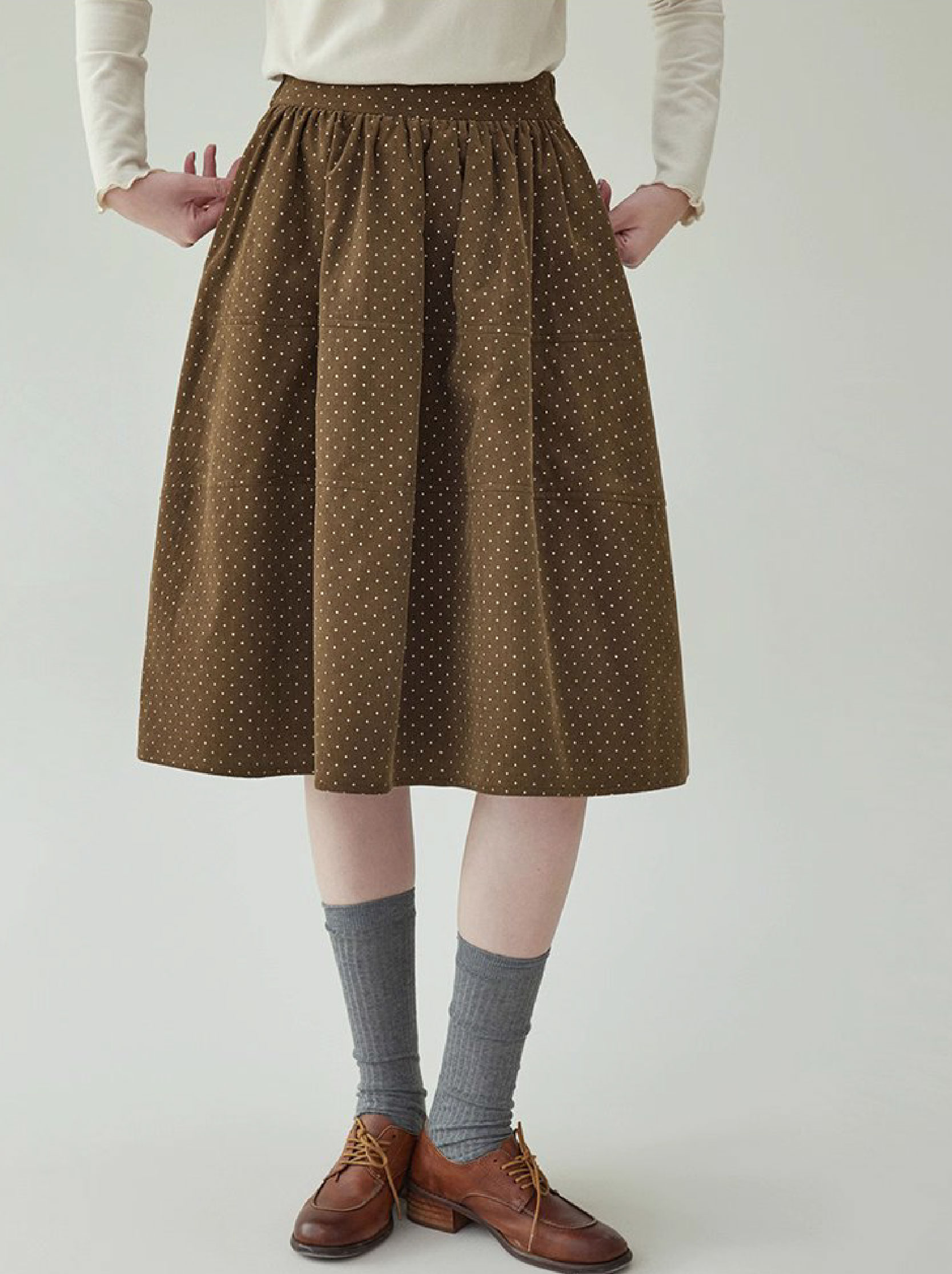 復古波點燈芯絨半身裙女秋冬新款高腰純棉a字裙