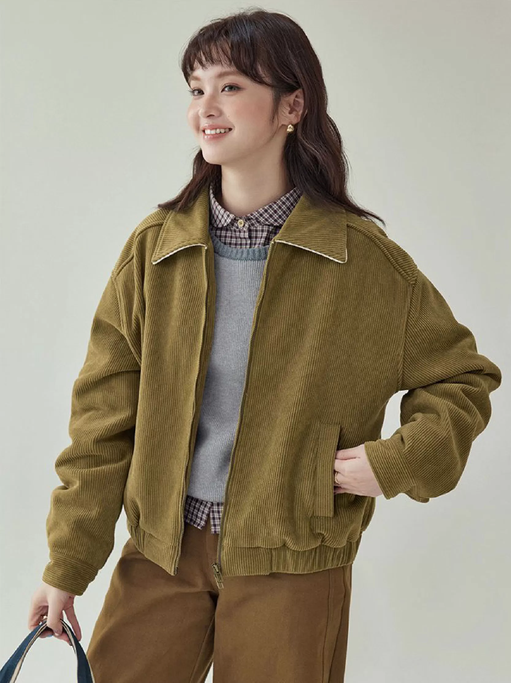 韓系雙頭拉鍊燈芯絨外套女秋季新款長袖夾克上衣