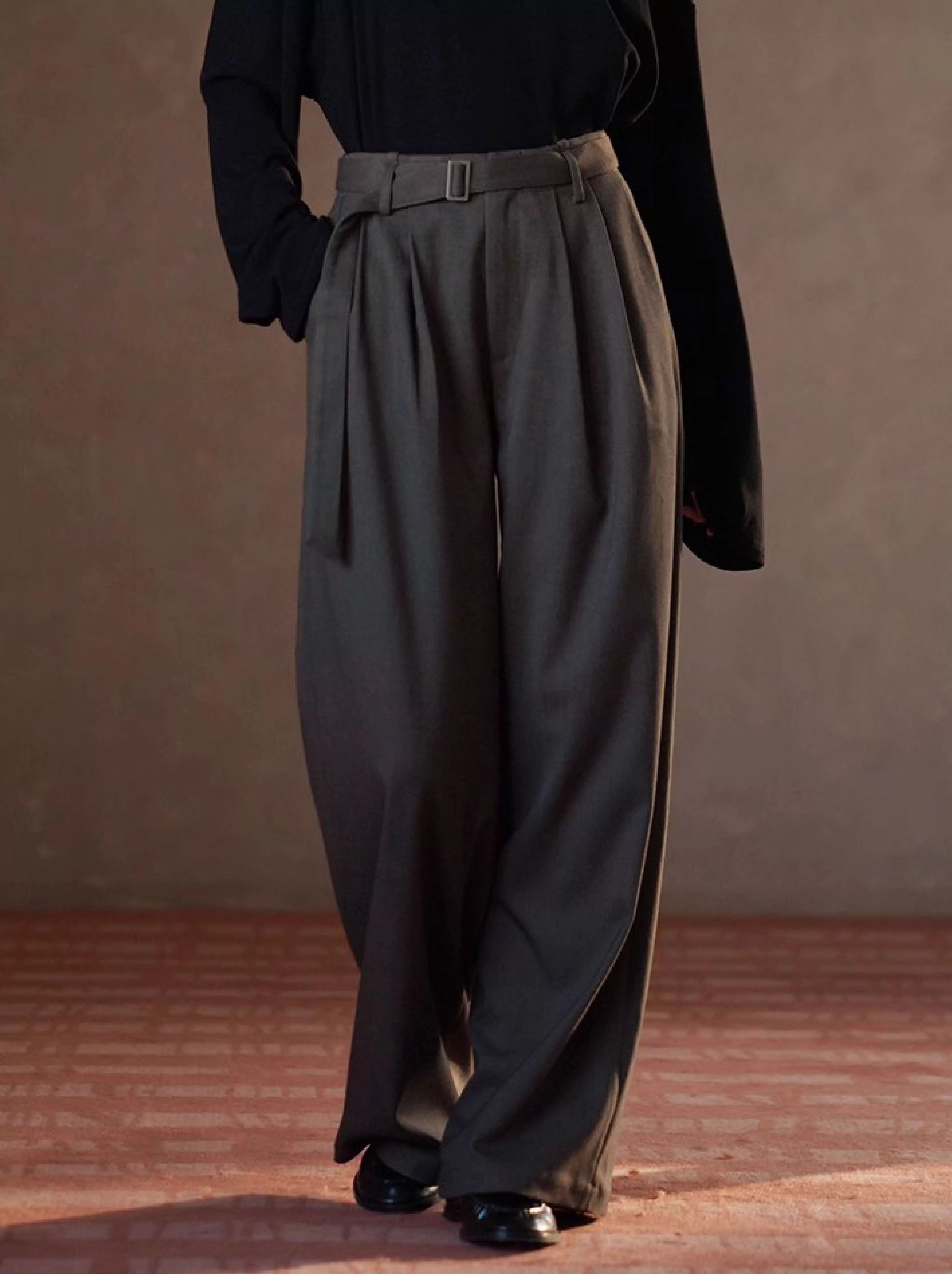 質感鬆弛通勤單品羊毛混紡西裝長褲高腰寬鬆顯瘦腿褲