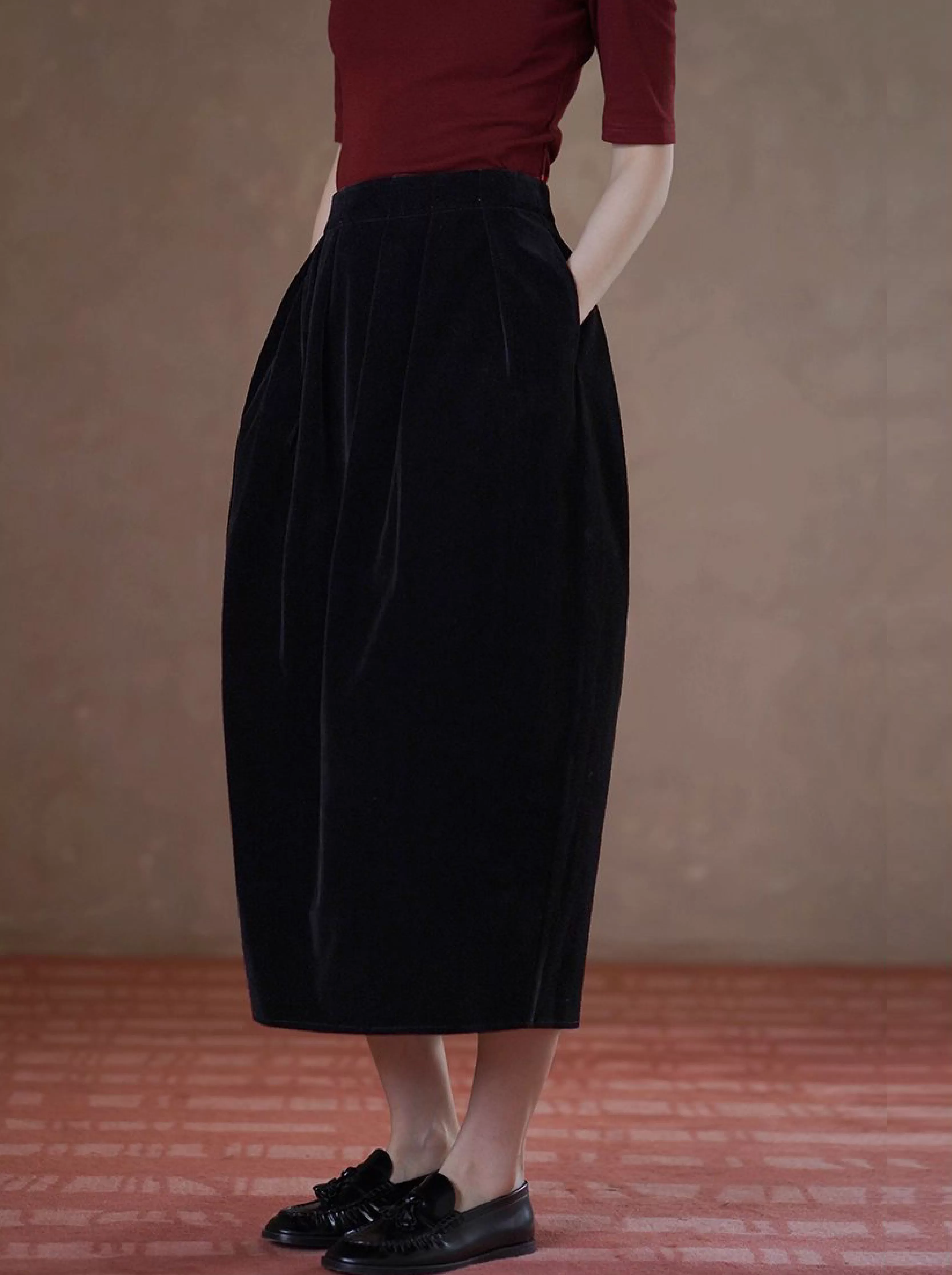 優雅絲絨古典主義立體飽滿花苞顯瘦高腰氣質通勤裙