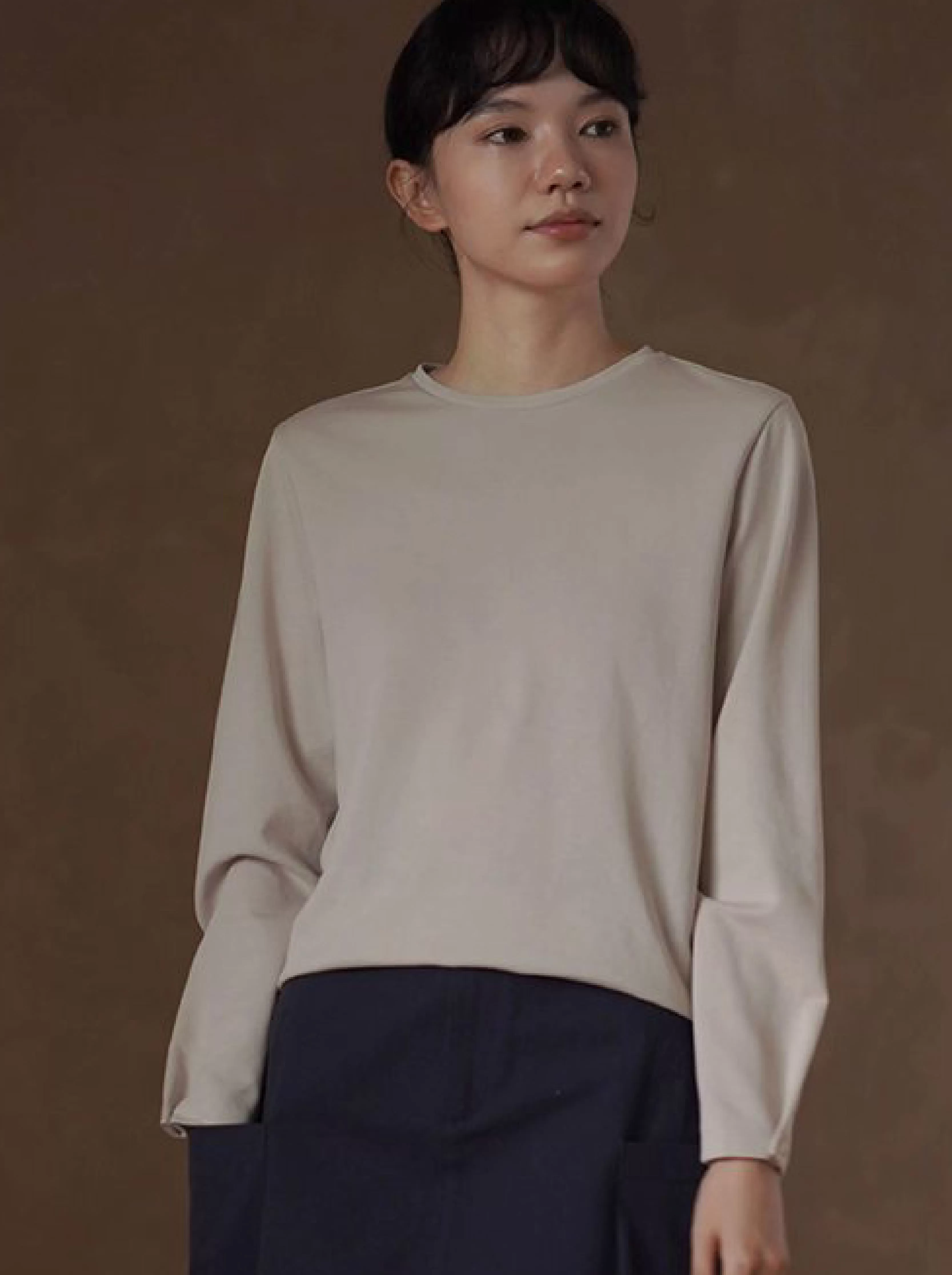 強包容配色基本款內搭可調式連結袖口圓領寬鬆T恤上衣女