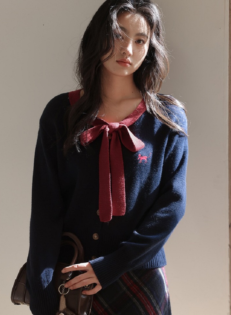 學院小香風蝴蝶結綁帶針織衫女秋冬毛衣