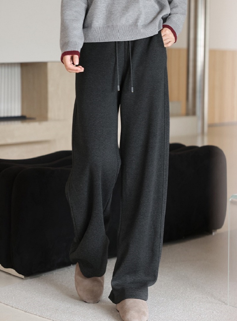 大尺碼直筒休閒褲寬鬆闊腿褲垂感秋冬灰色加絨褲子