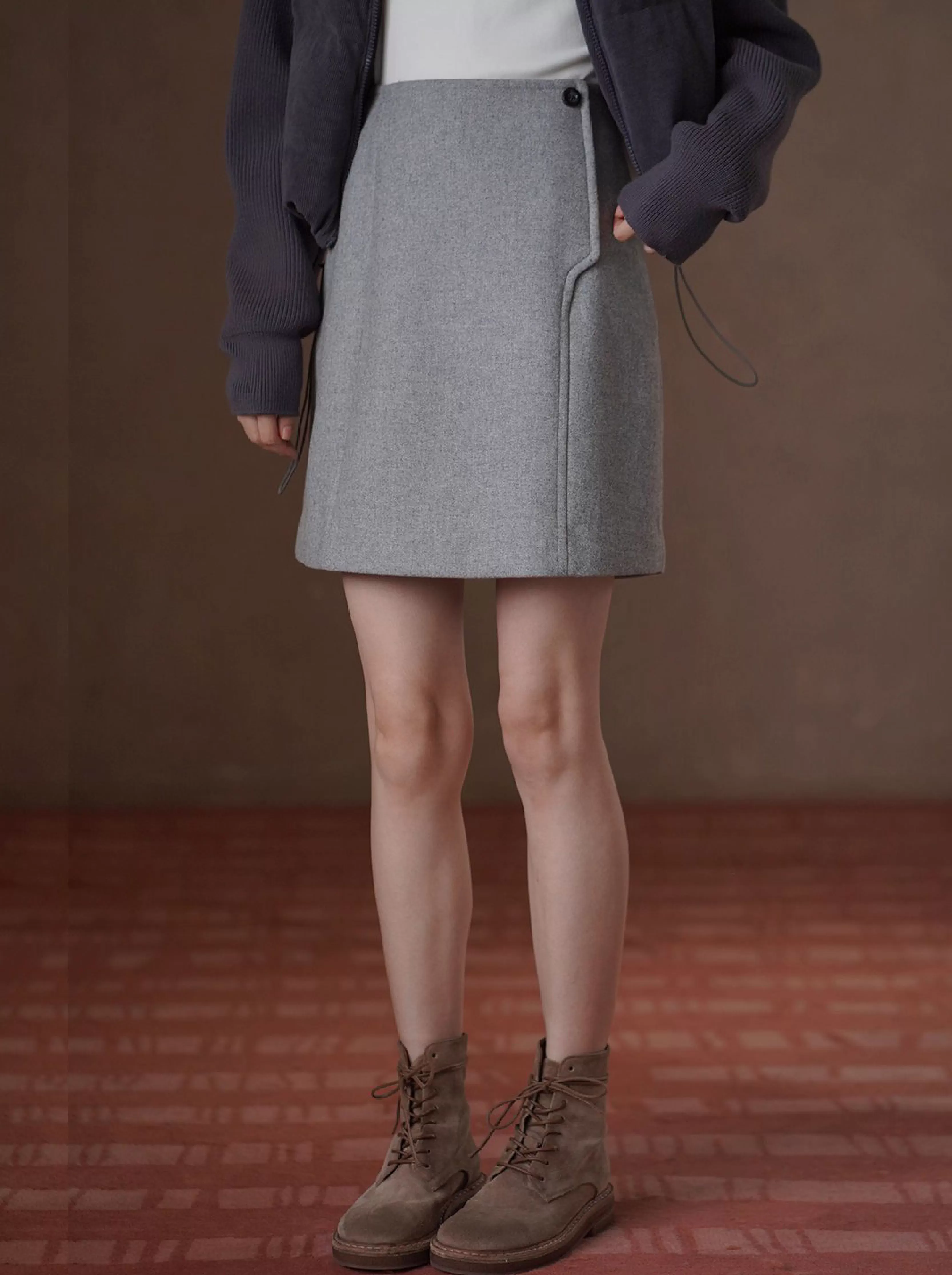 打破單調前片分割設計高腰短版顯瘦A字通勤毛呢半身裙女