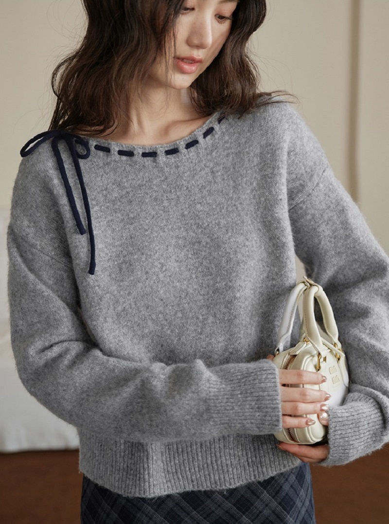 大尺碼繫帶毛衣女秋冬慵懶風格針織衫