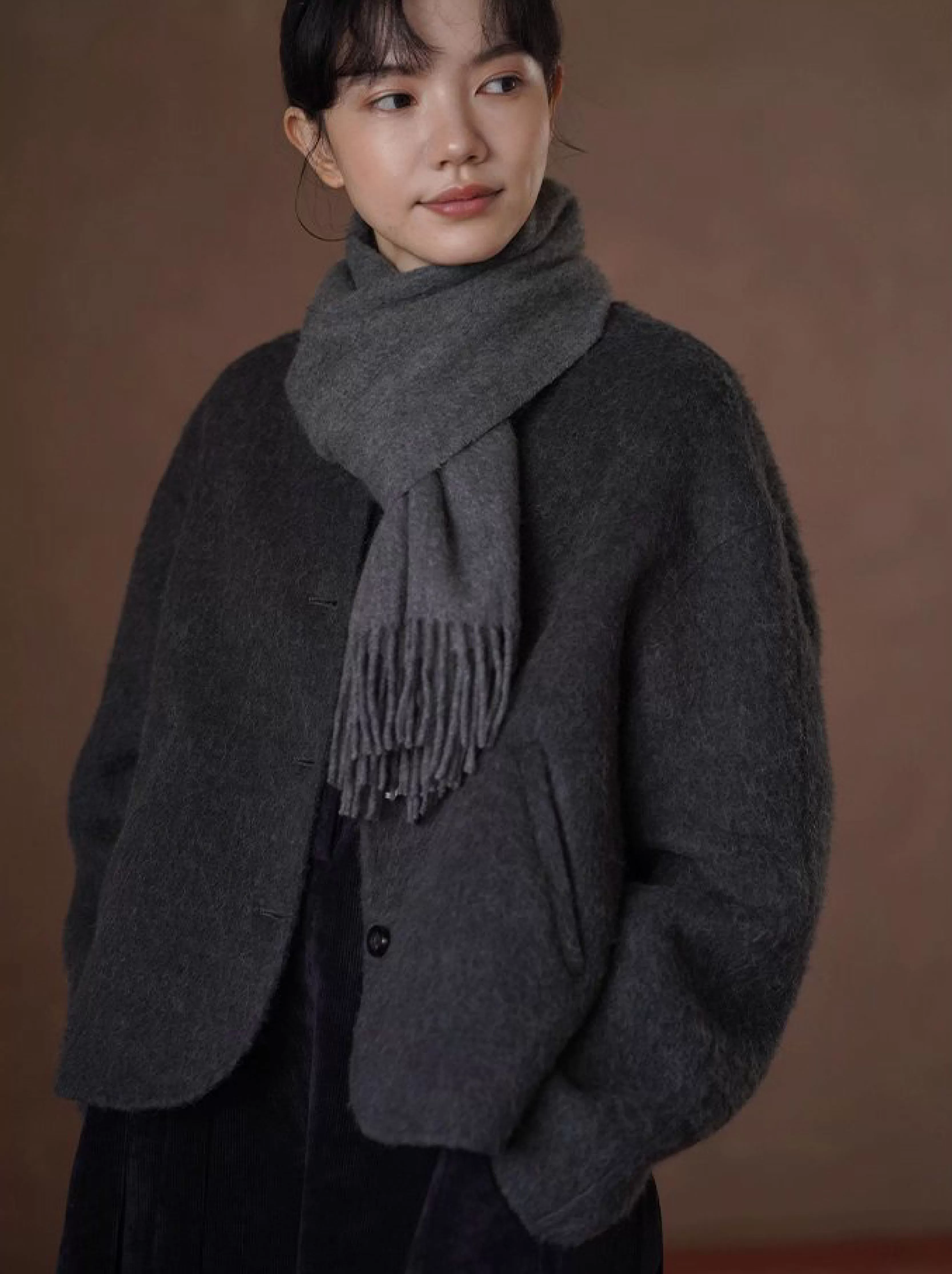 850g羊駝綿羊毛重磅雙面呢絨感寬鬆通勤顯瘦保暖外套女