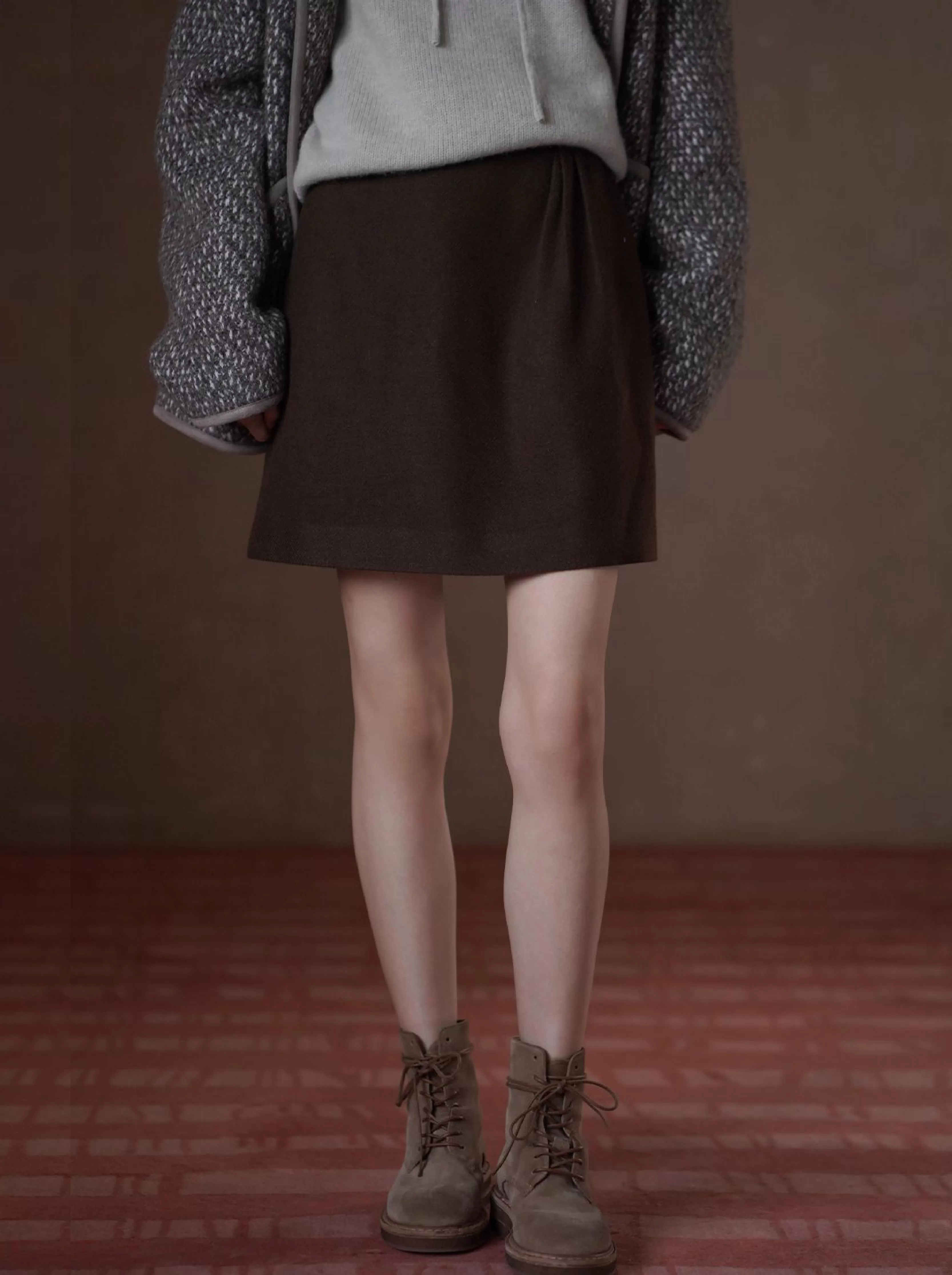 搭配公式含羊毛呢料A字後牛筋鬆緊高腰顯瘦短款半身裙女