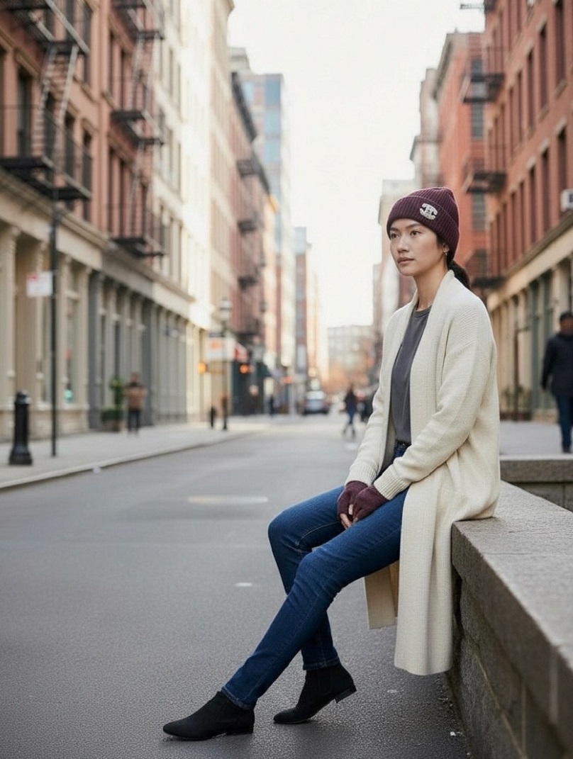 寬鬆慵懶風中長款過膝針織開襟衫