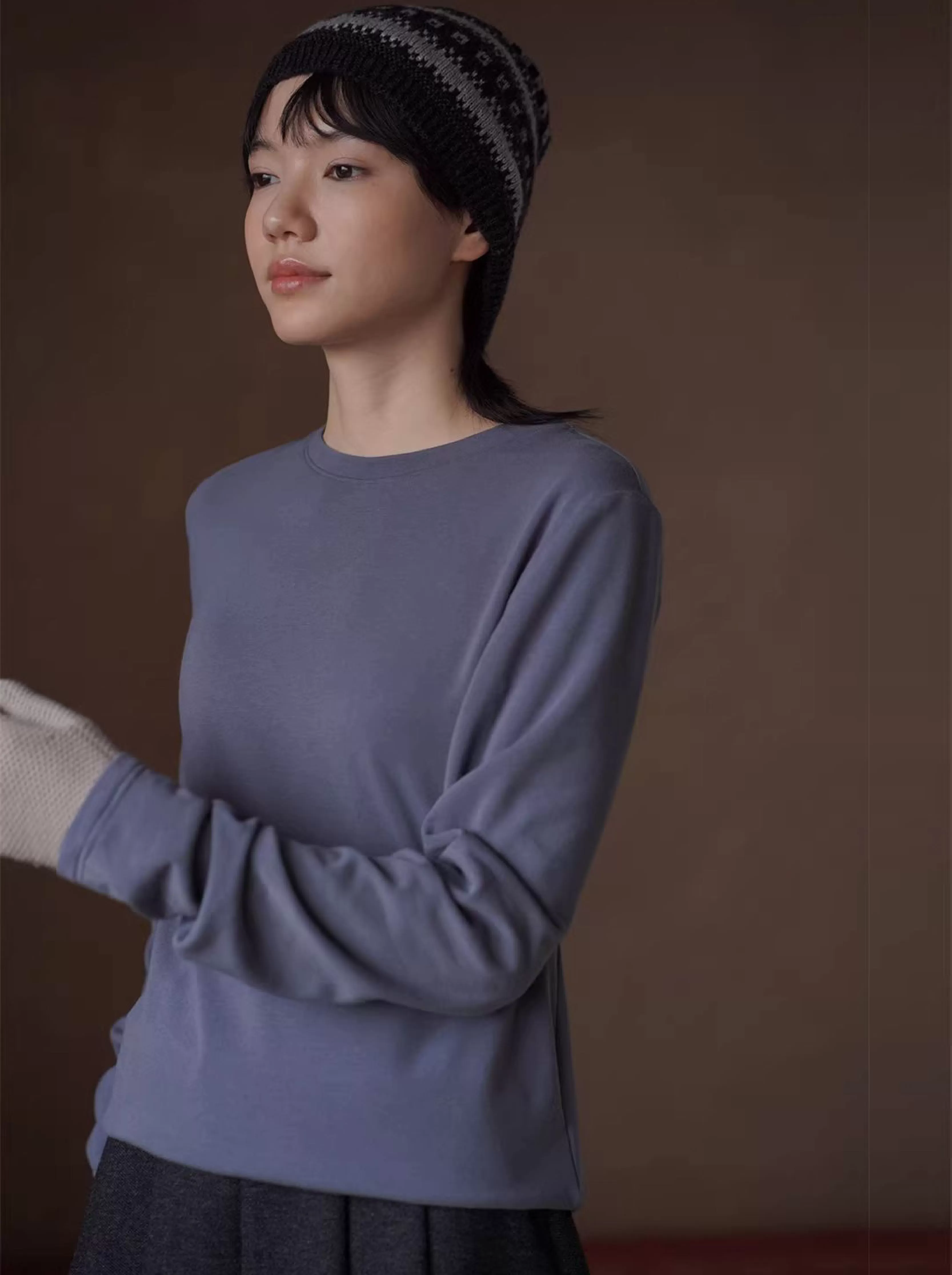 晴空內搭彈性親膚圓領基本款寬鬆百搭長袖T恤顯瘦上衣