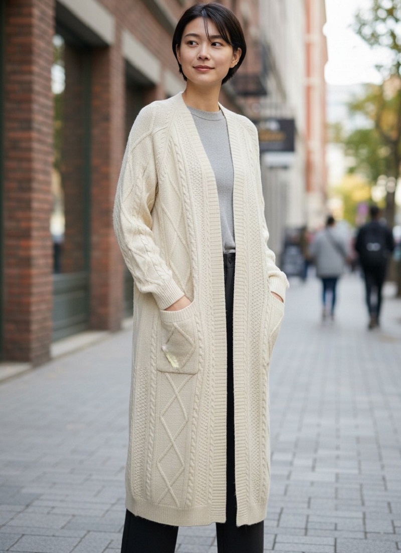 長款針織開衫菱格扭花毛衣外套寬鬆高級感