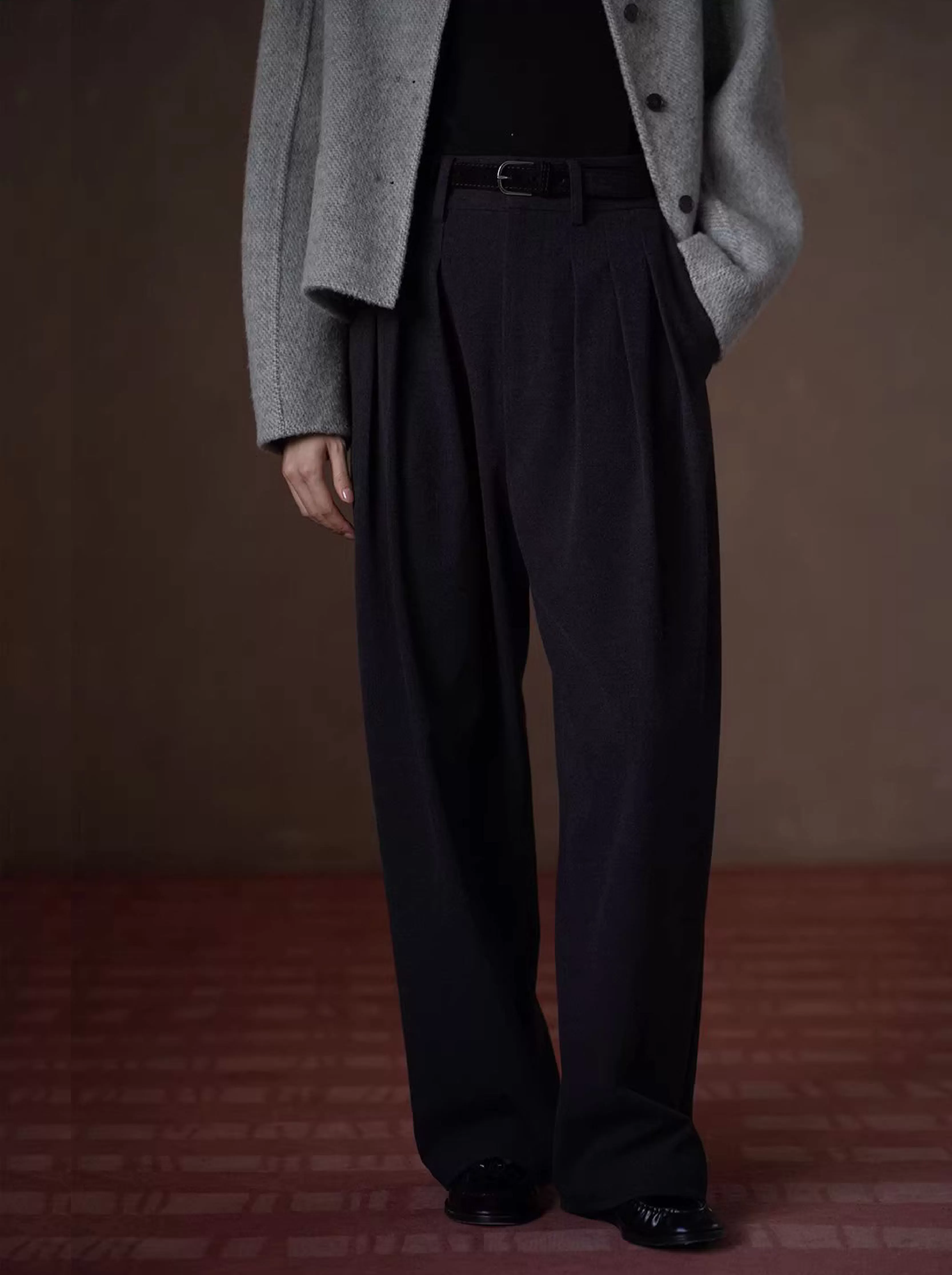 通勤協議毛感呢料寬鬆西裝褲高腰顯瘦直筒不挑人長褲女