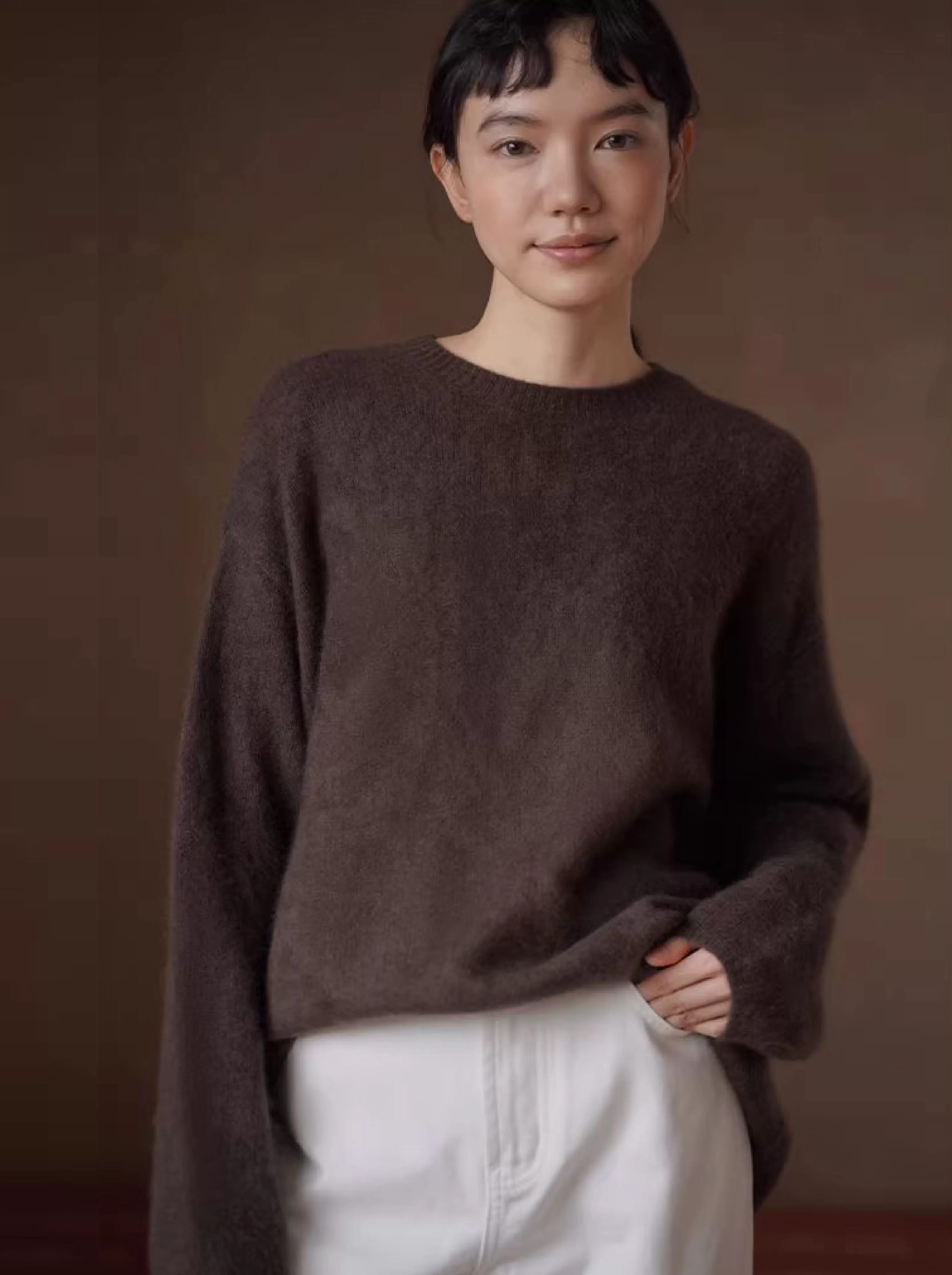 糖炒栗子毛衣高品羊絨羊毛混紡寬鬆圓領顯瘦針織上衣女