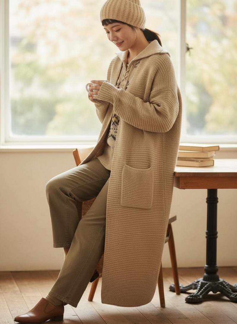 粗線加厚款毛衣外套秋冬慵懶風口袋針織開襟衫