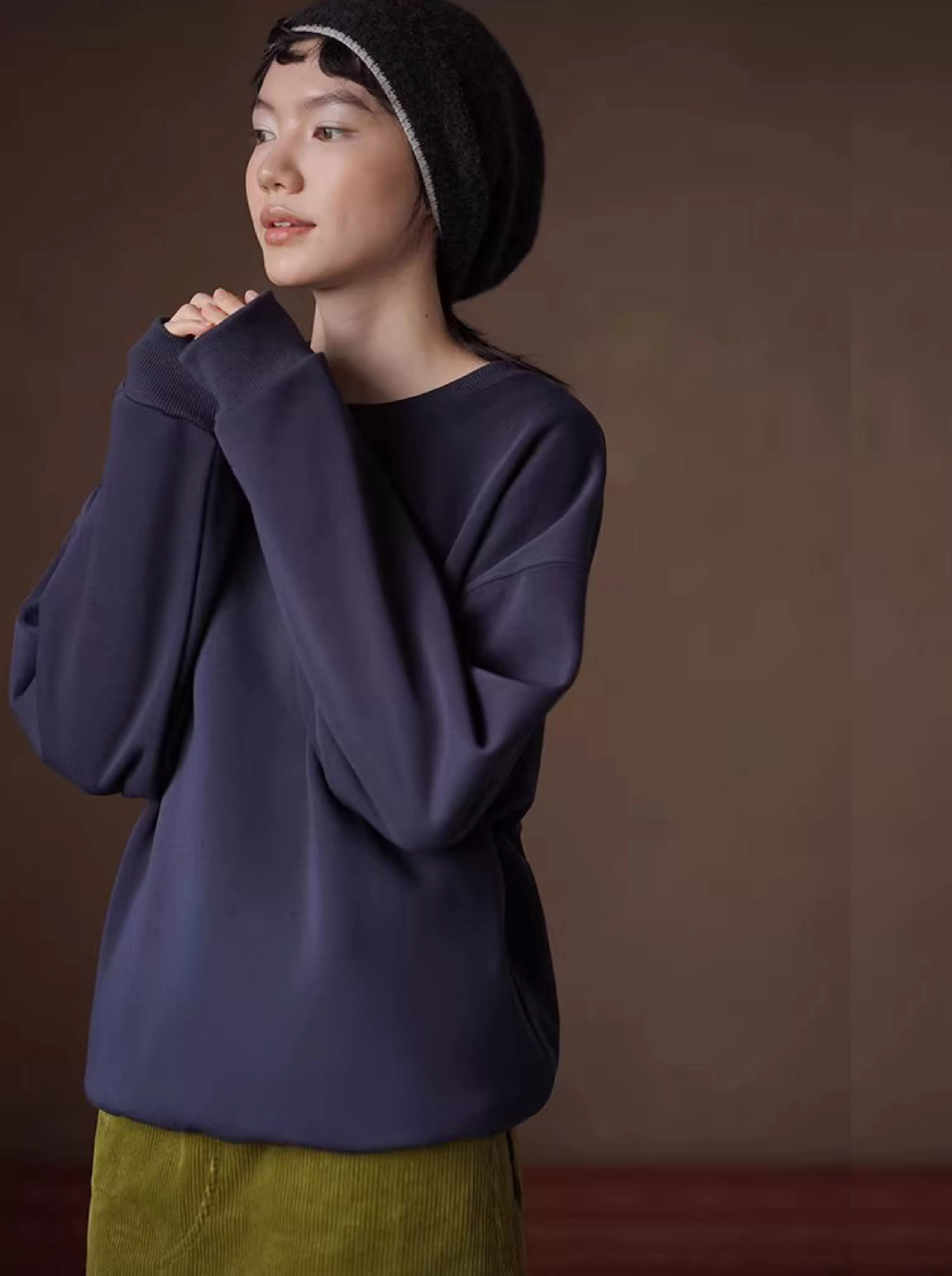 bi入長期主義基本款加絨保暖圓領寬鬆多色衛衣休閒上衣