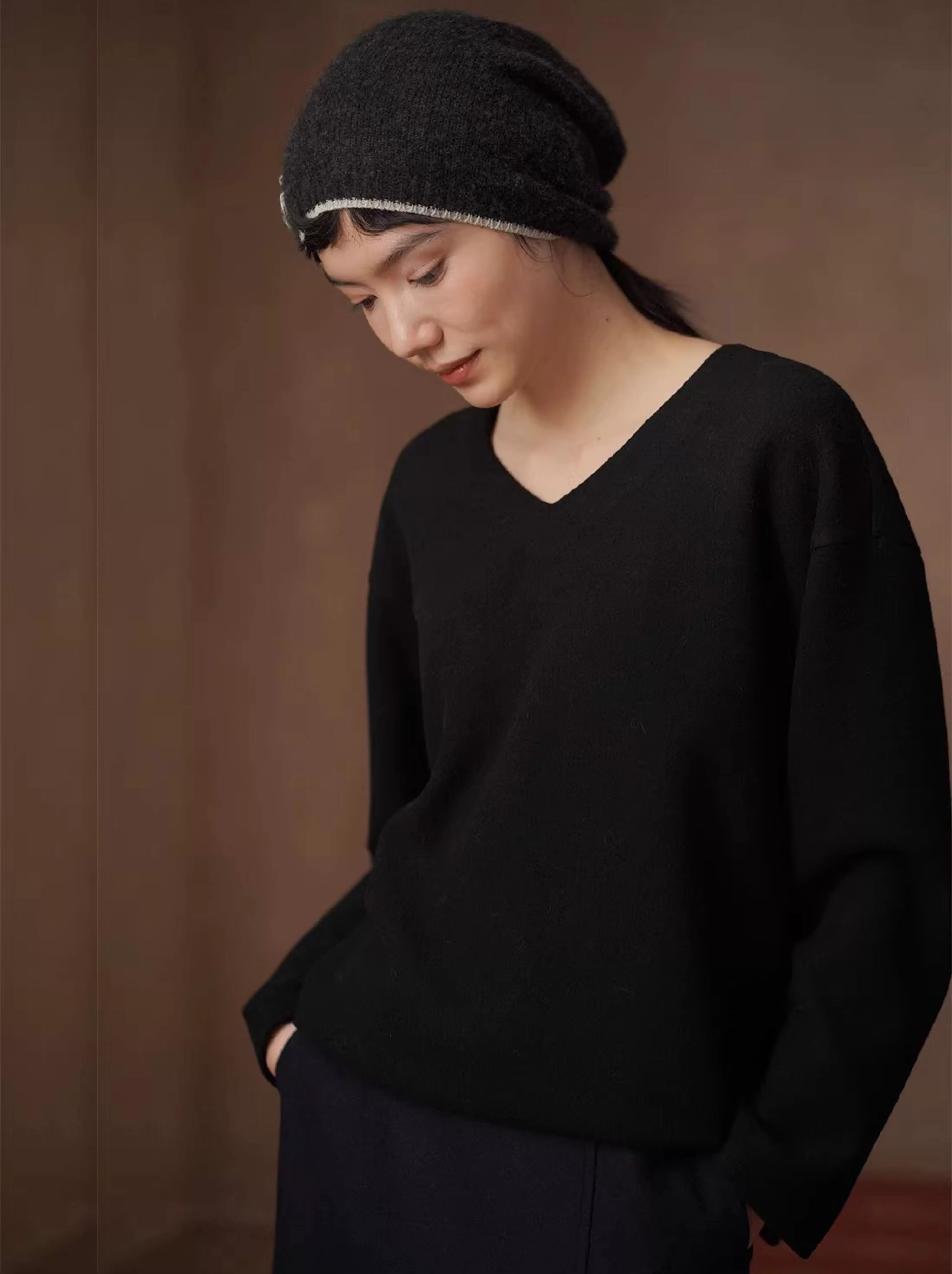 長期主義基本款內搭含羊毛軟糯V領寬鬆衛衣休閒顯瘦上衣