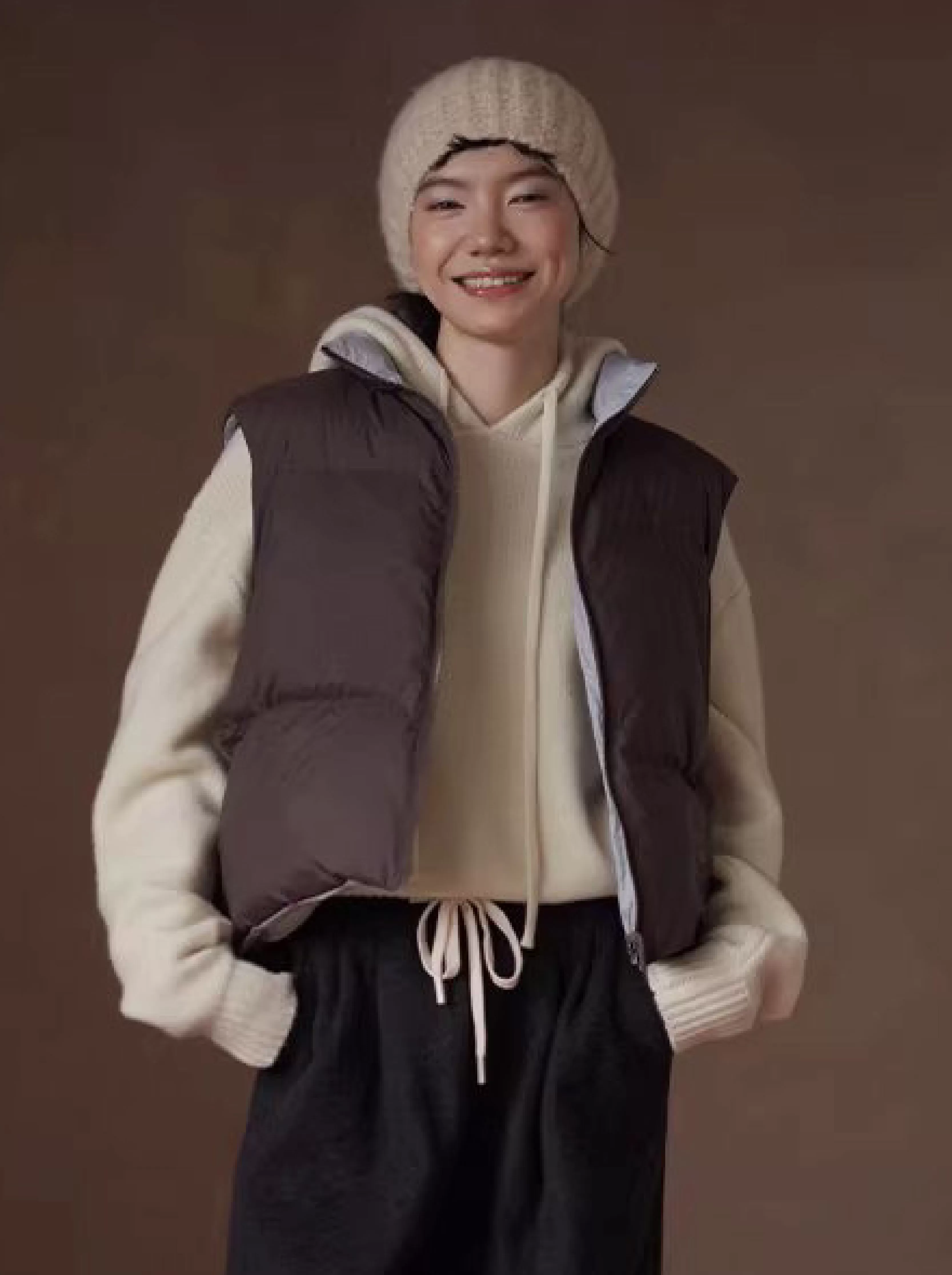 一衣多穿輕薄防風巧克力撞色蓬鬆疊穿短休閒棉服馬甲