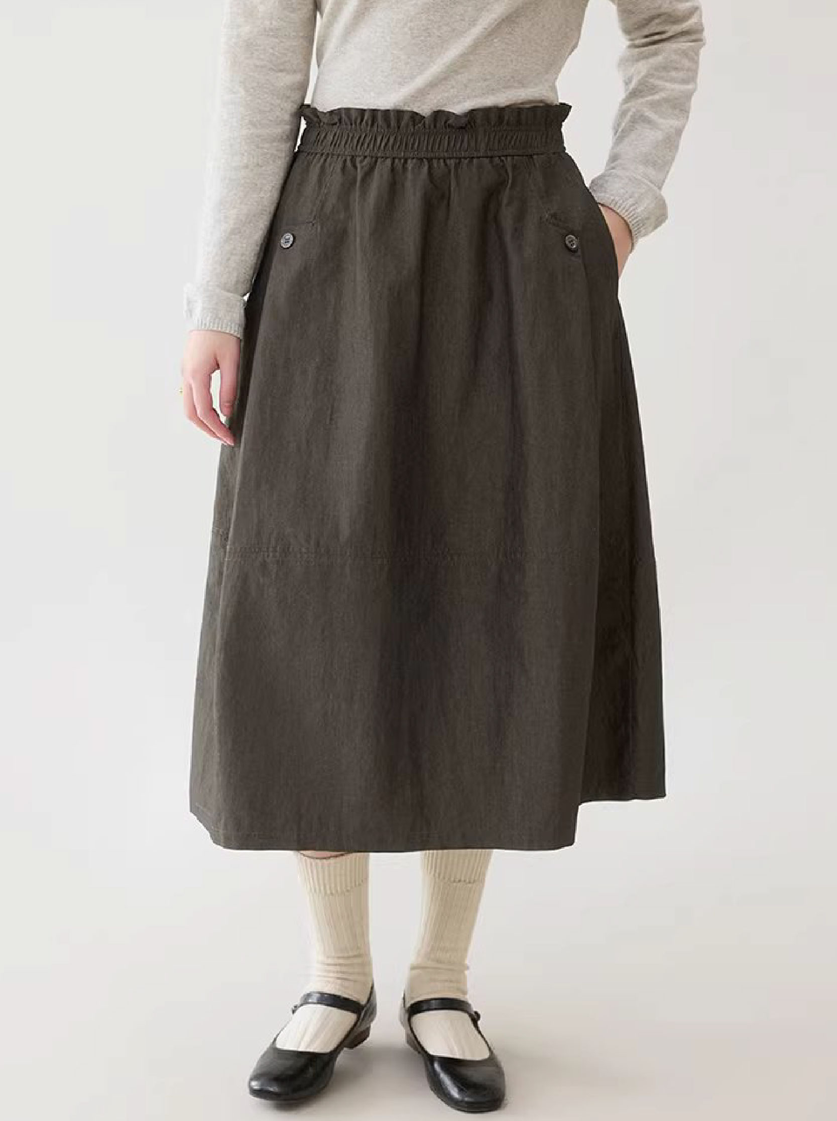 復古蕾絲鬆緊腰口袋半身裙女春季新款百搭A字中長裙