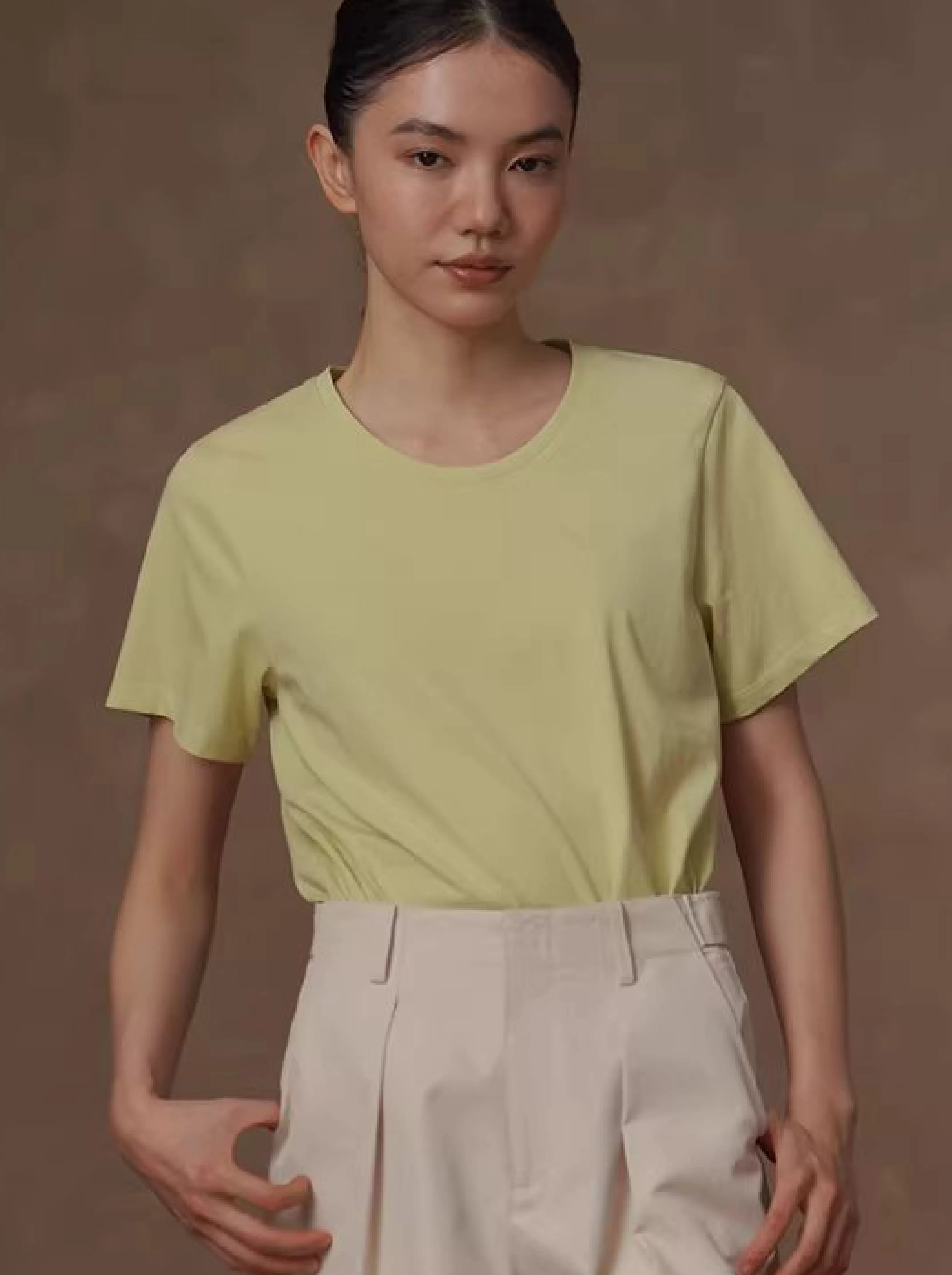 溫潤嫩綠顯白點亮系T恤柔軟透氣圓領寬鬆顯瘦短袖上衣