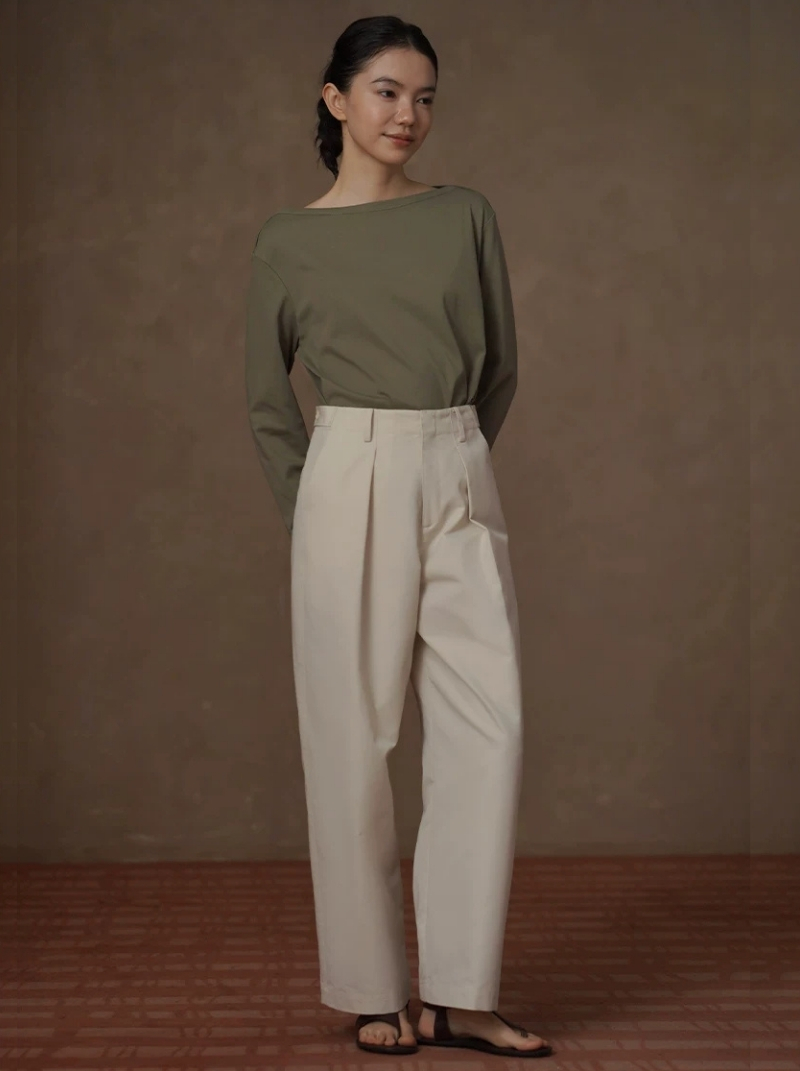 日常嚴選斜紋紗卡棉挺括寬鬆顯瘦遮肉高腰直筒休閒長褲