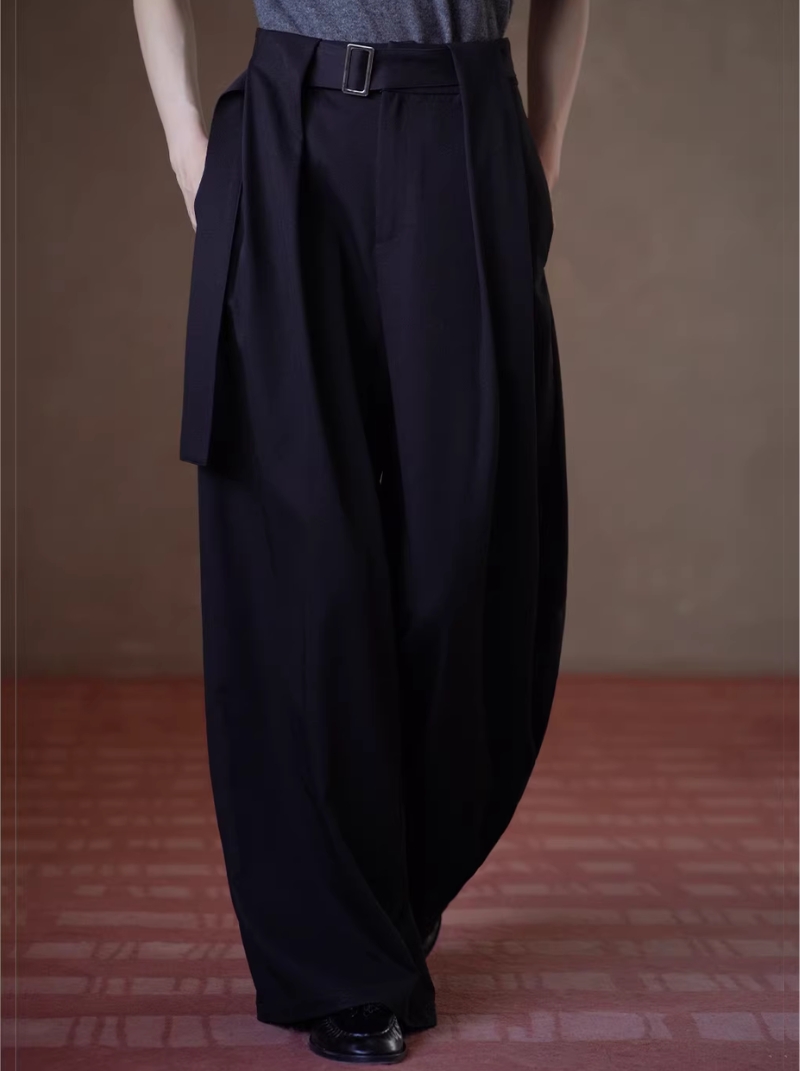 進階通勤氣質西裝褲高腰寬鬆寬腿顯瘦顯腿直腰帶長褲