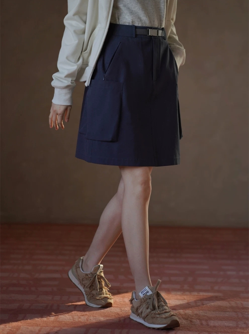 高支高密棉立體口袋設計高腰微A顯瘦短版休閒工裝半身裙