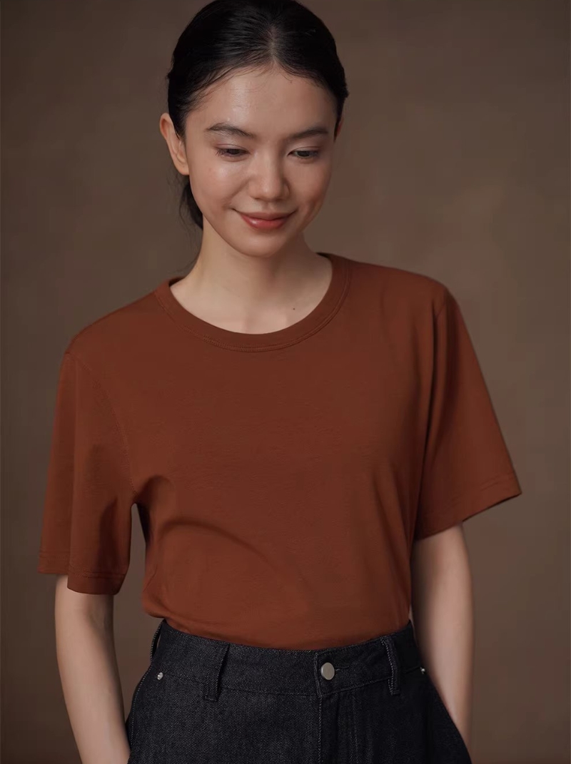 點亮沉悶顯白濾鏡簡約基本款圓領軟糯親膚彈性短袖T恤女