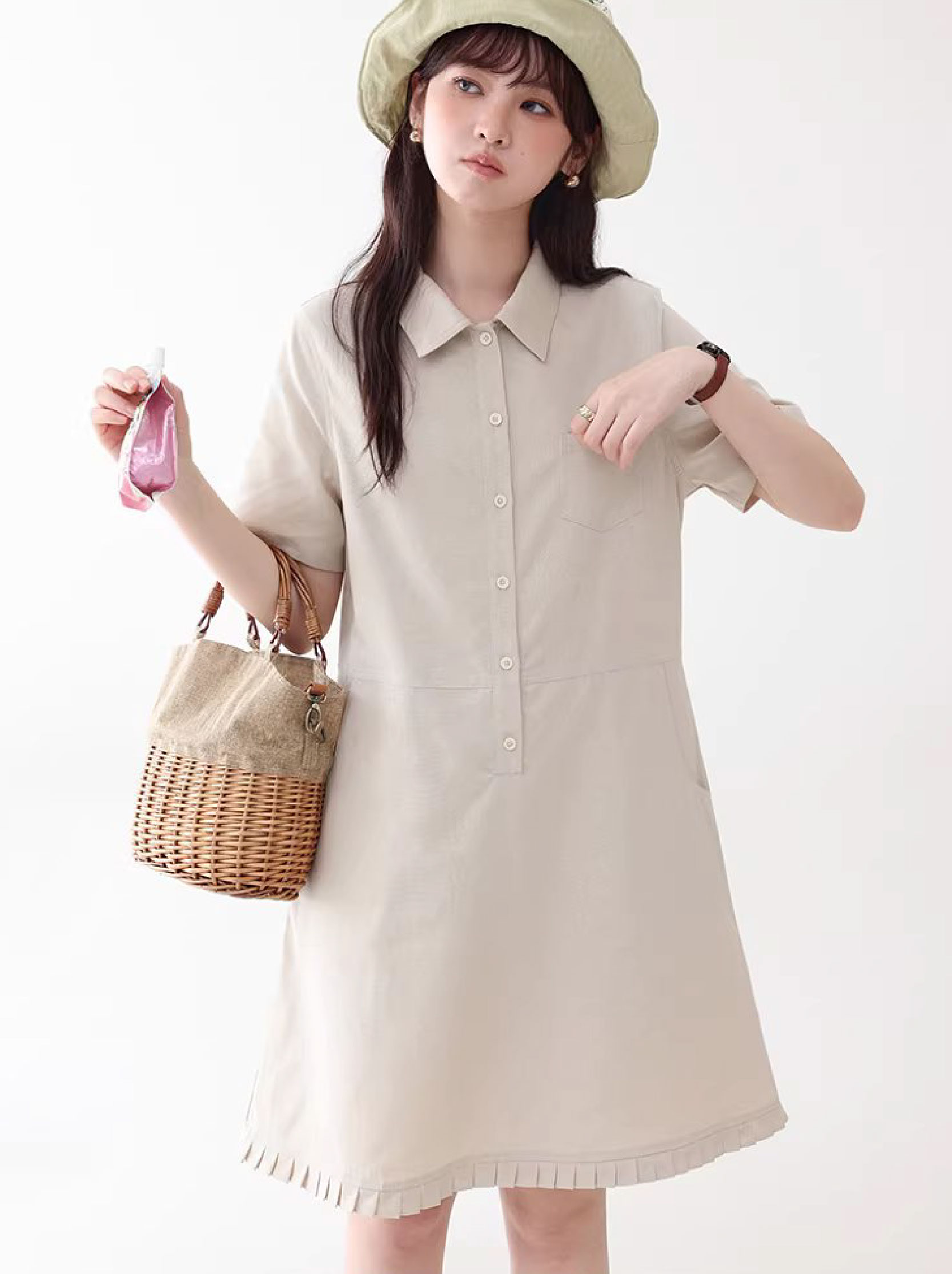 日系polo領花邊洋裝女26夏季新款a字襯衫短裙