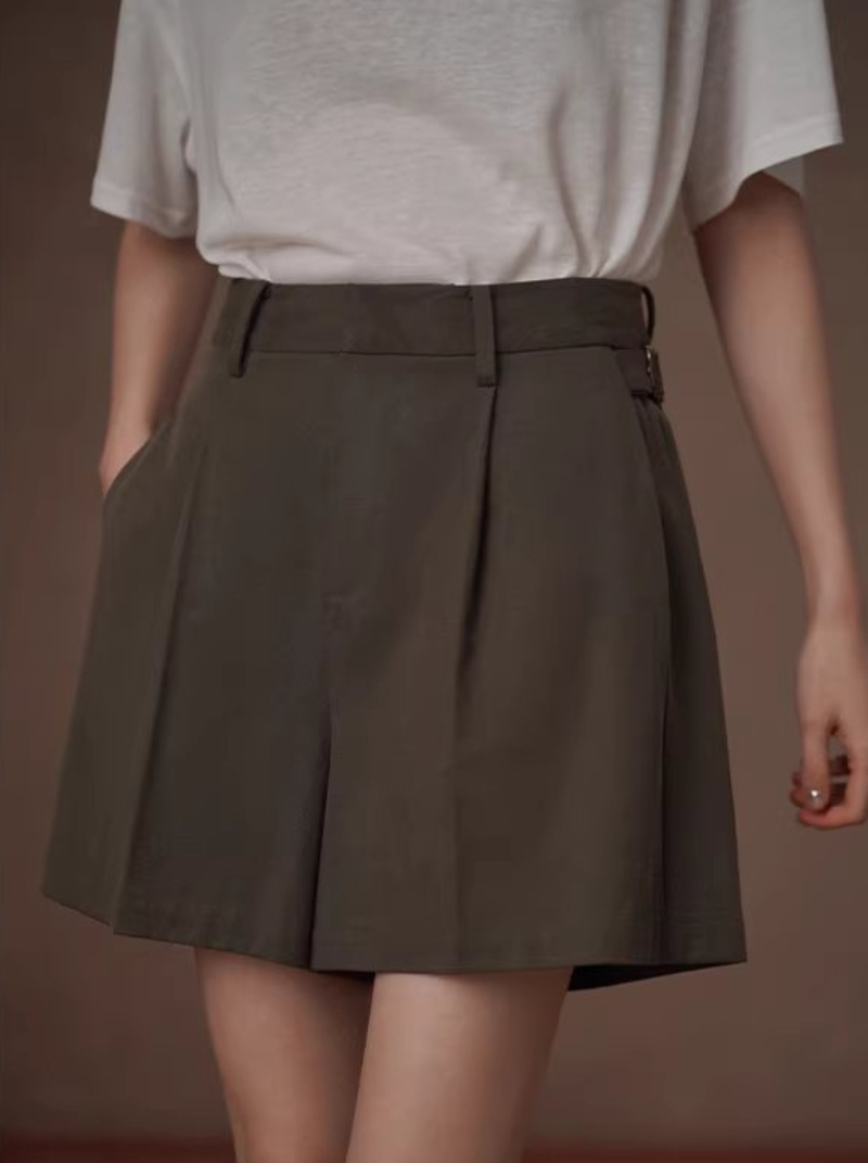 舒適挺括萊賽爾棉混紡高腰顯瘦百搭A字基本款休閒短褲女