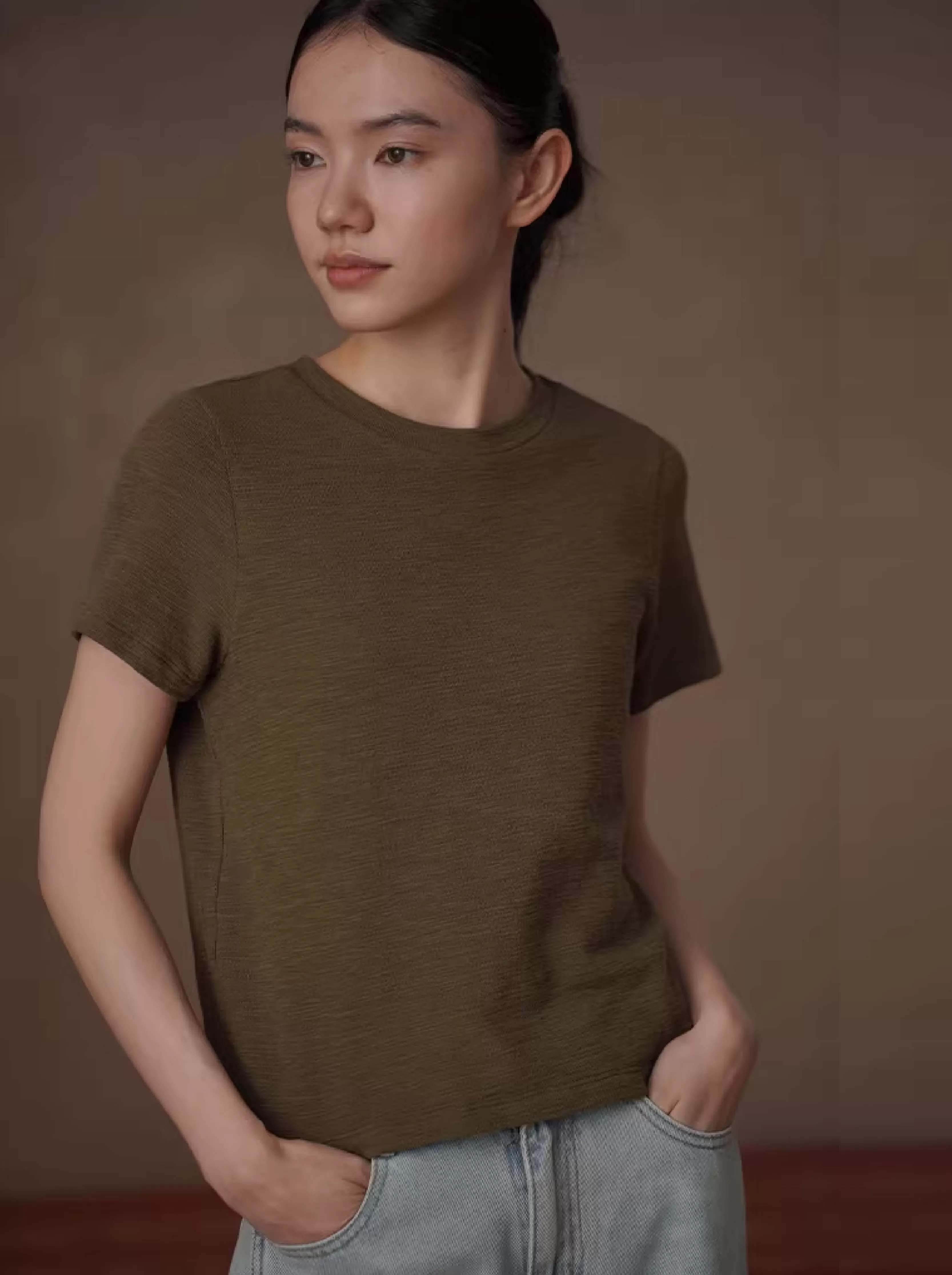 叢林假期基本款圓領T恤顯白彈性透氣合身短袖顯瘦上衣女