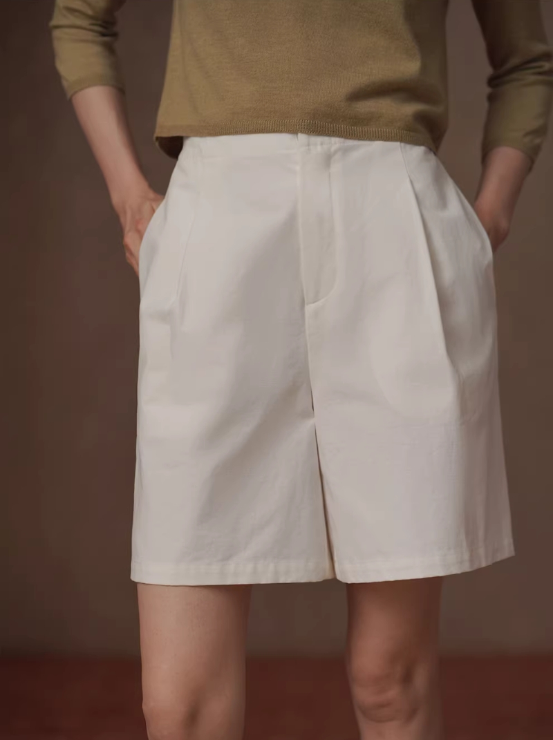 簡約經典實穿基本款短褲挺括100棉高腰顯瘦百搭通勤褲子