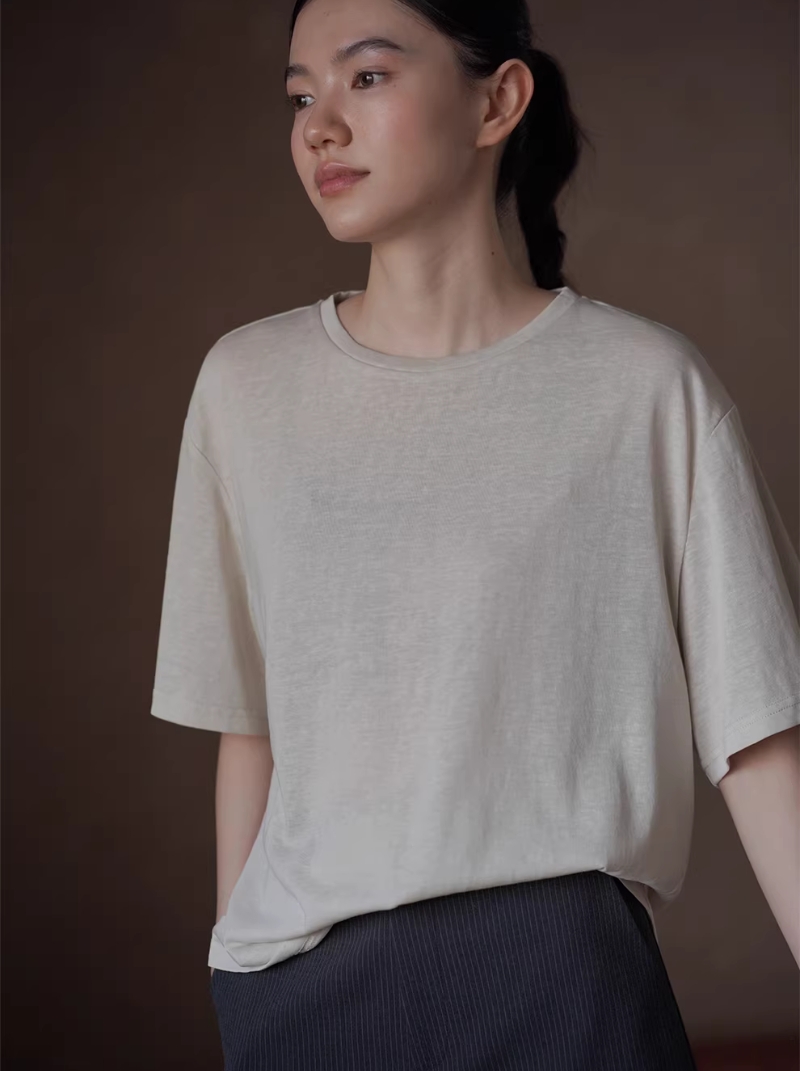 飛揚蒲公英T恤軟垂透氣寬鬆圓領中袖T恤休閒肌理上衣女