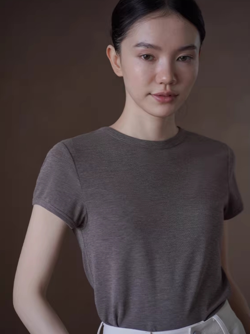 進階基本款T恤修身剪裁彈性顯瘦圓領短袖百搭通勤上衣女