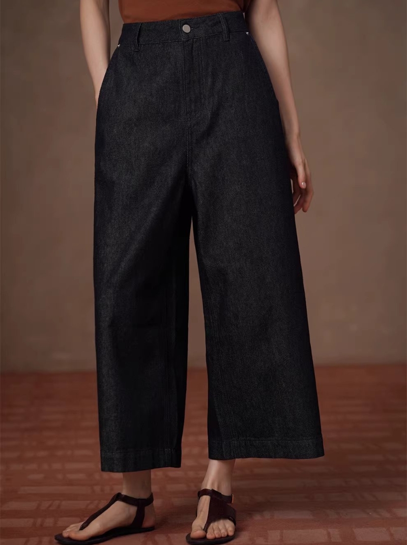 品質高棉丹寧直筒褲型修飾腿型寬鬆高腰顯瘦八分牛仔褲