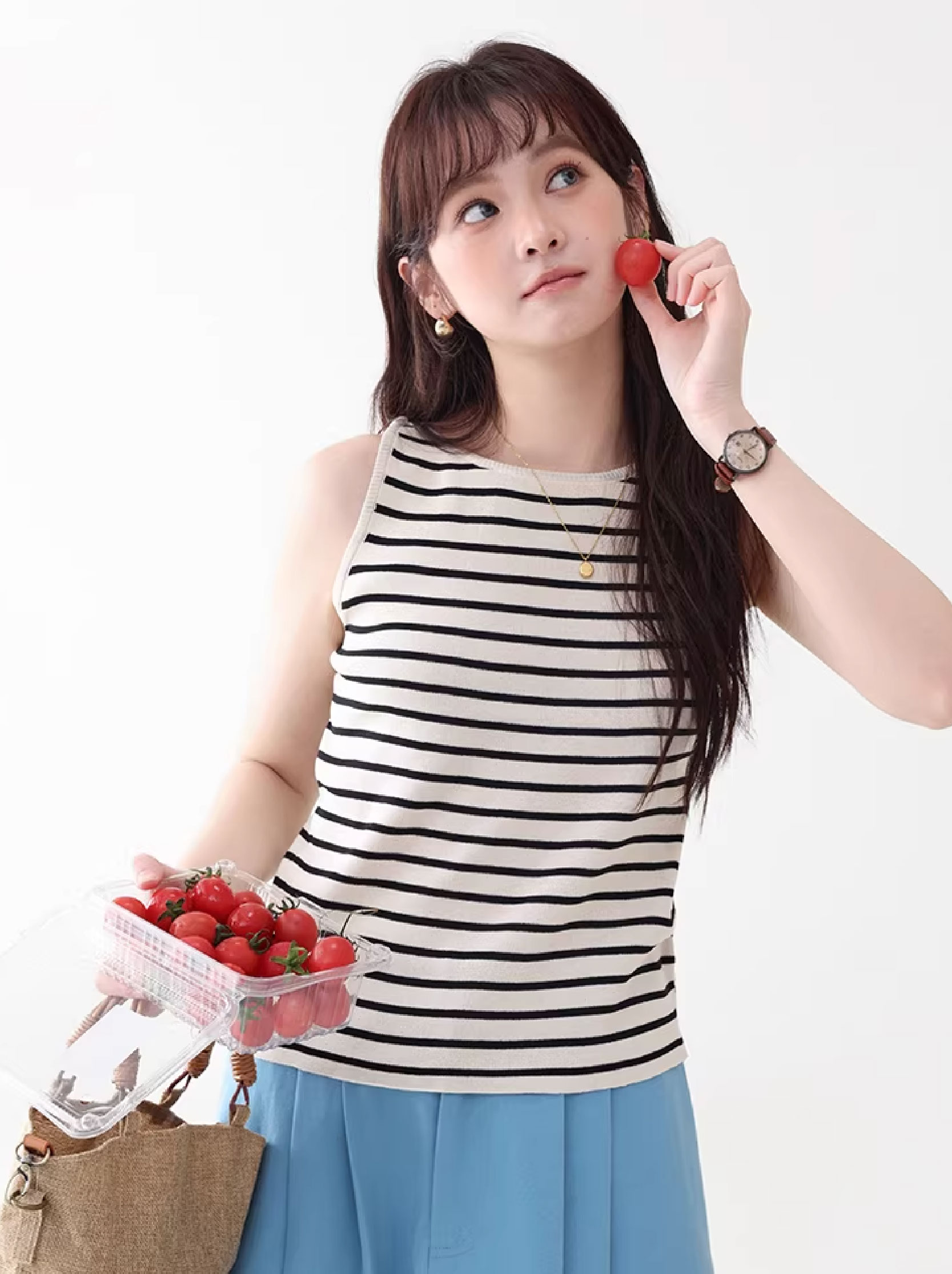 韓系撞色條紋無袖背心針織衫夏新款顯瘦內搭吊帶上衣