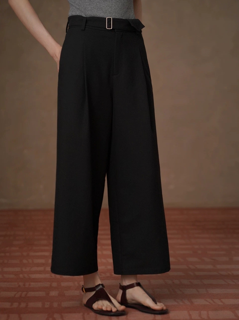 顯瘦亟需不挑人俐落簡約寬鬆高腰袋蓋通勤八分寬褲女