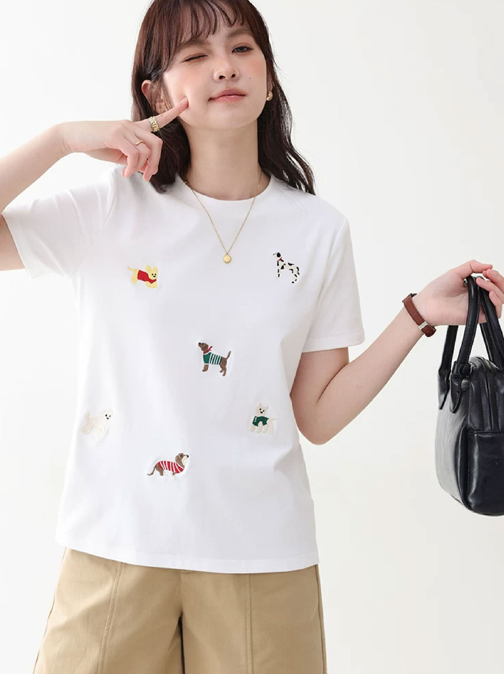 可愛小狗刺繡白色短袖T恤女26夏季新款時尚減齡上衣