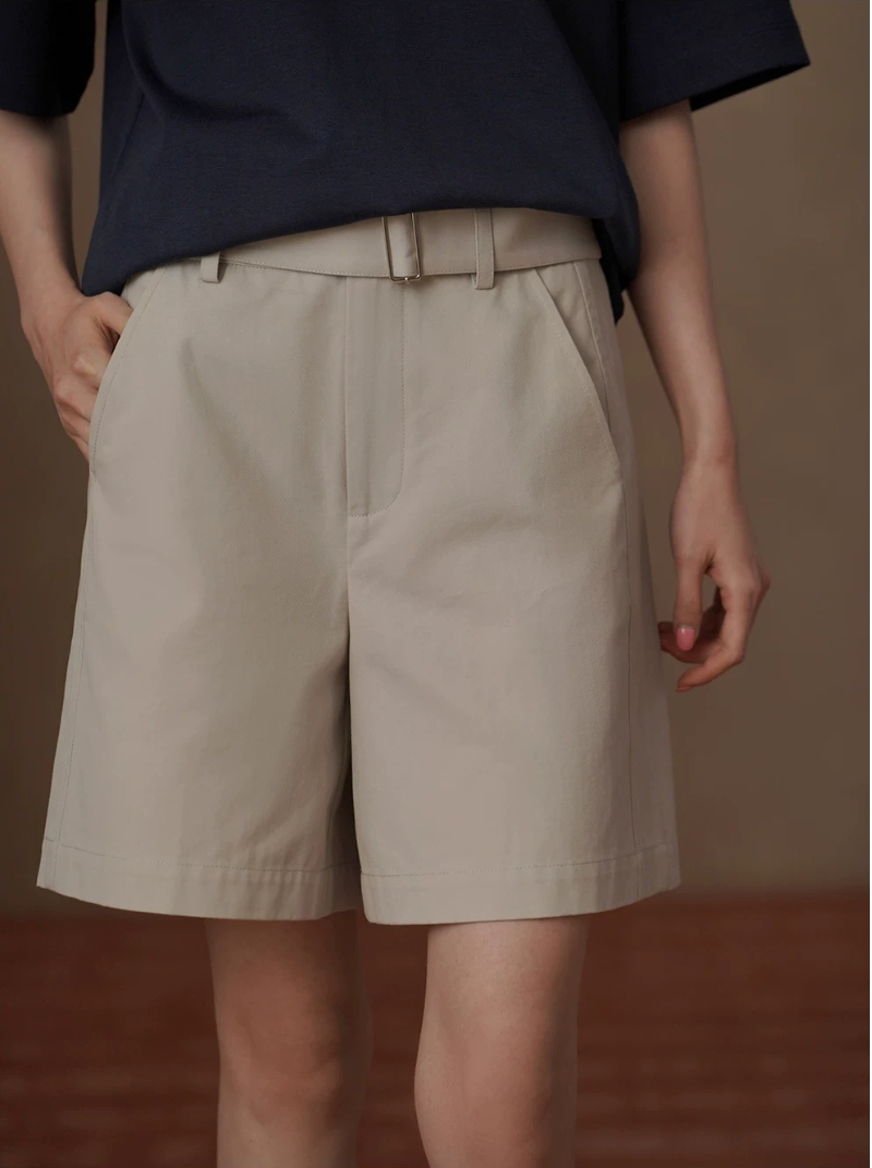 不出錯日常休閒五分褲直筒寬鬆顯瘦可調節腰帶短褲女