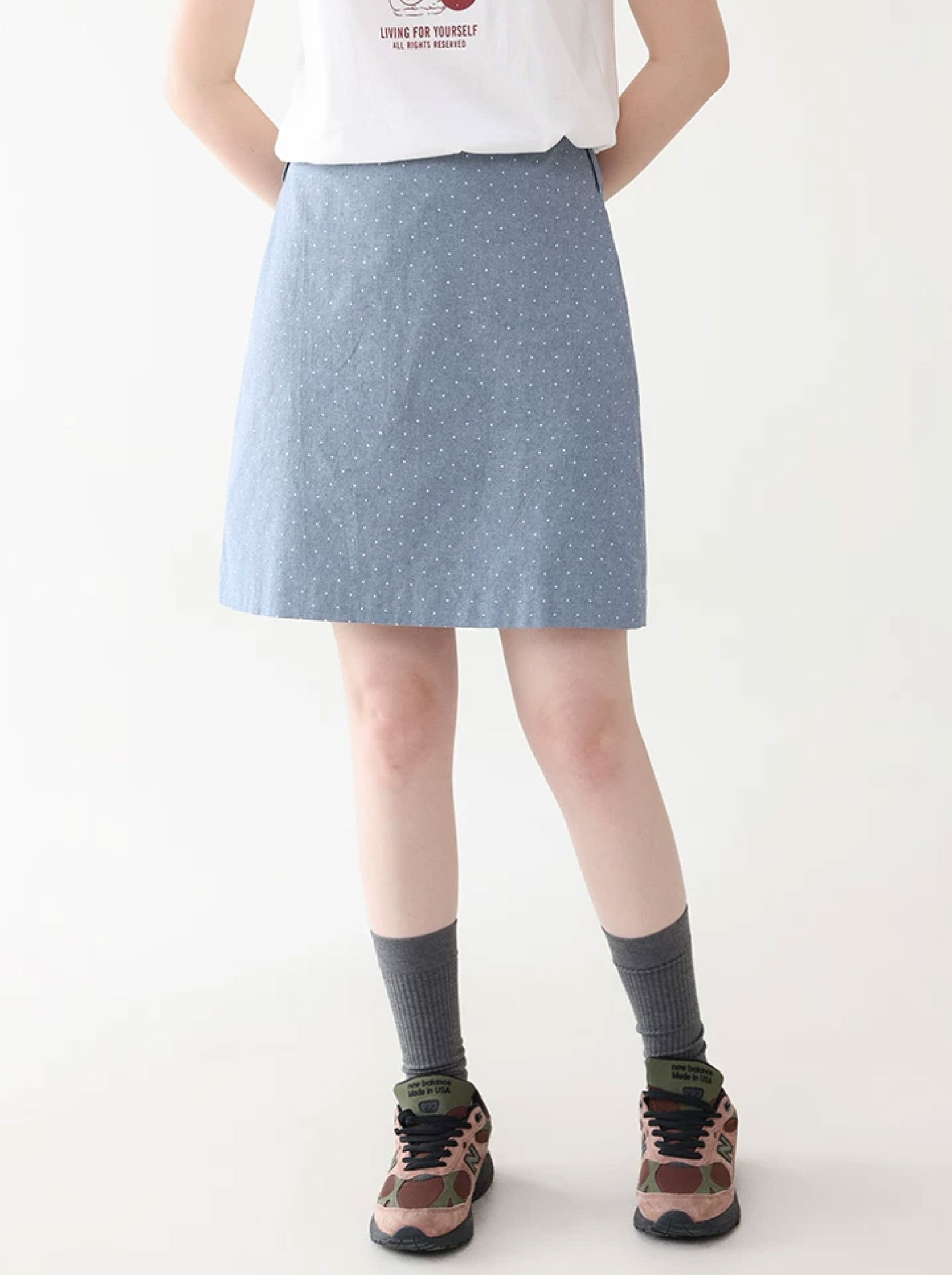 小眾藍色高腰波點a字半身裙女夏季新款顯瘦純棉短裙