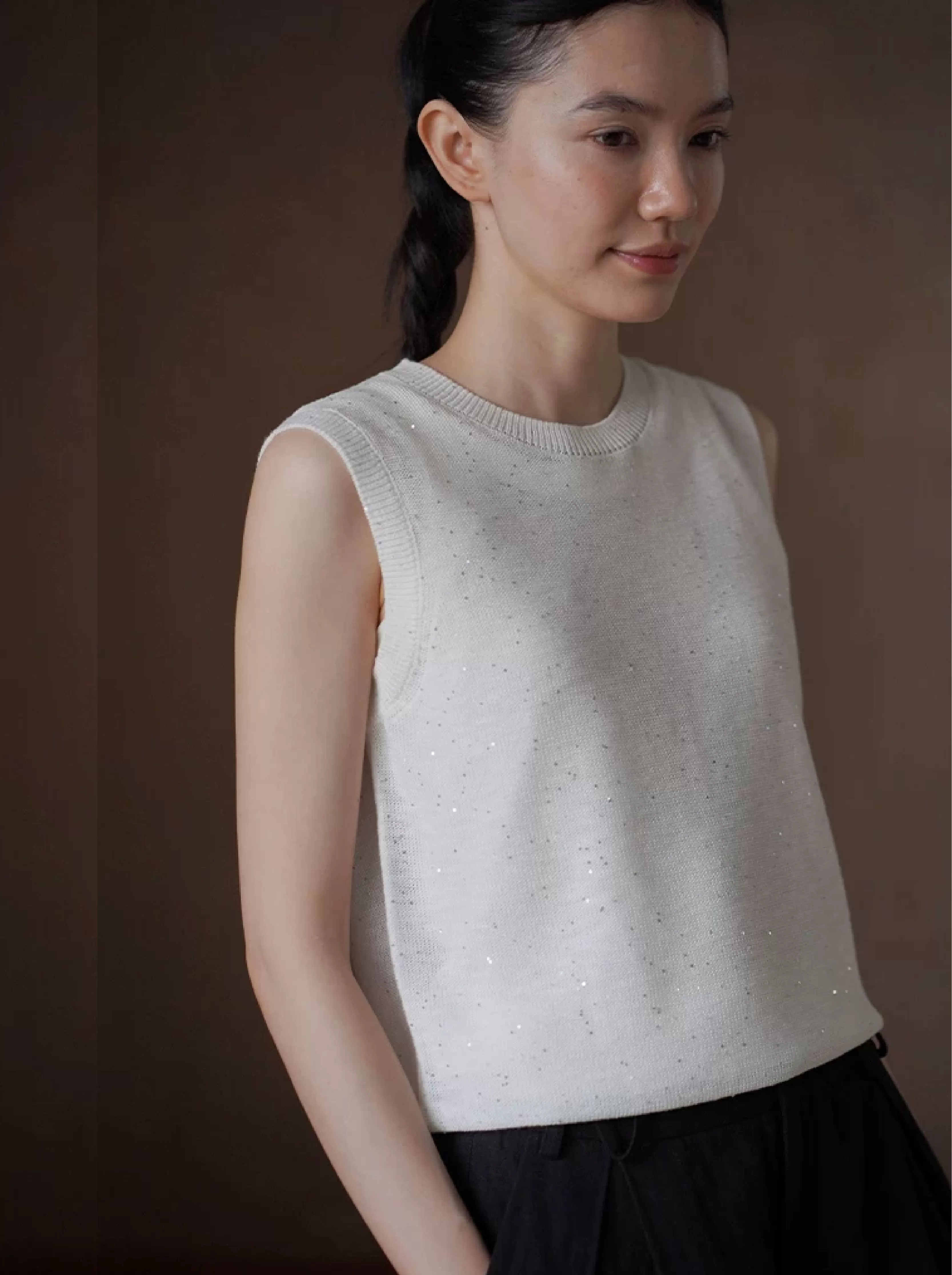 撲閃呼吸感超爽竹節麻珠片夾花肌理針織顯瘦通勤背心女
