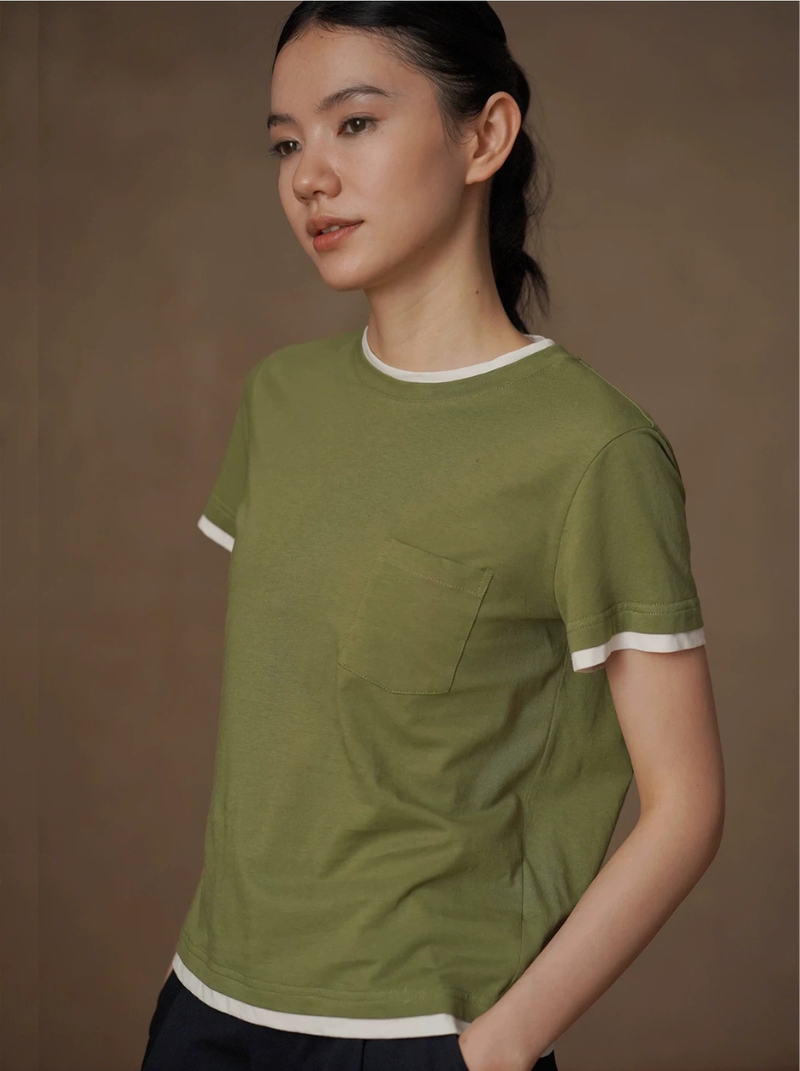踏春假兩件撞色T恤亞麻棉混紡圓領基本款顯瘦短袖上衣女
