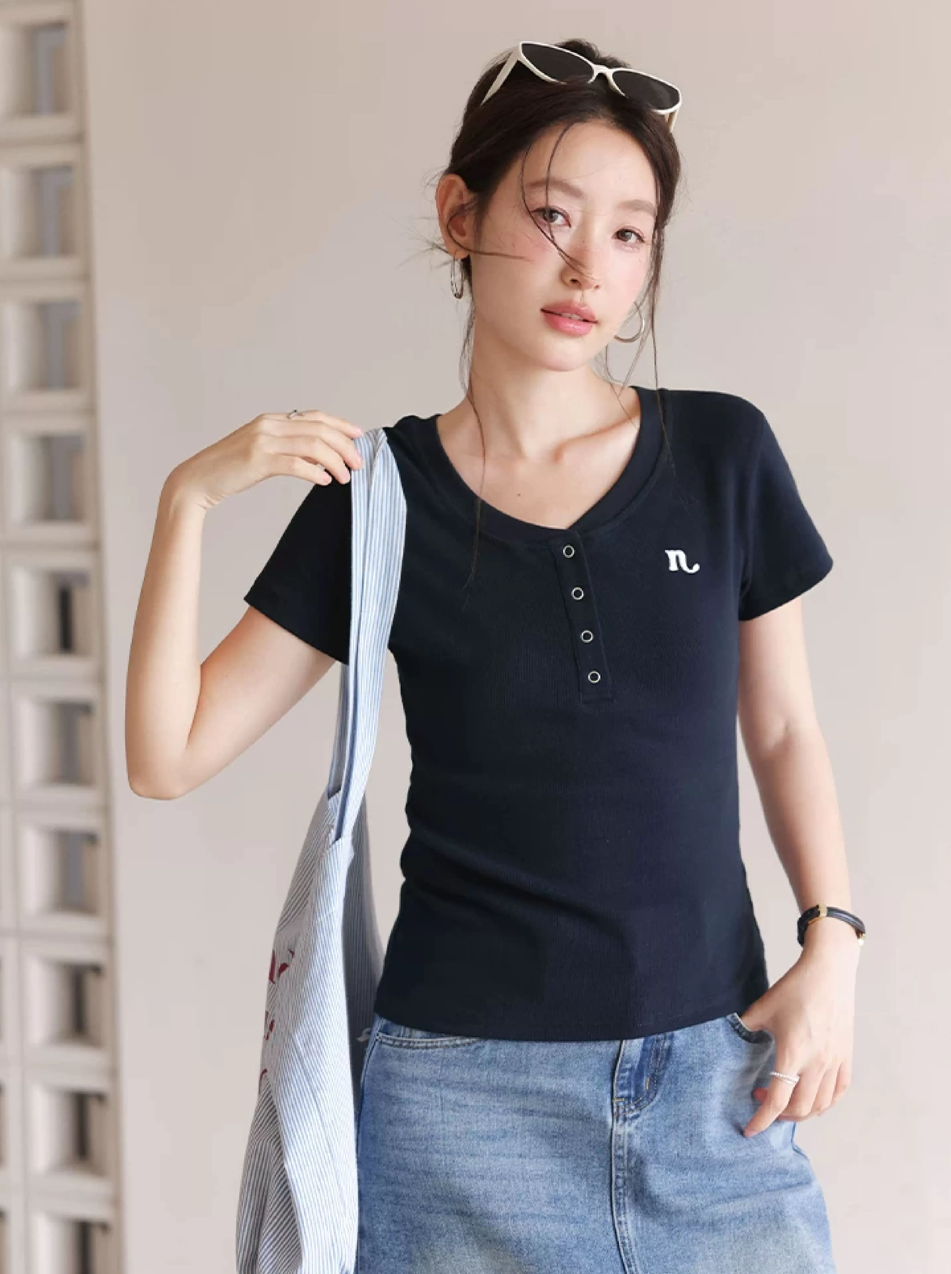 大尺碼亨利領短袖T恤女2026新款夏季穿搭胖mm顯瘦正肩上衣女