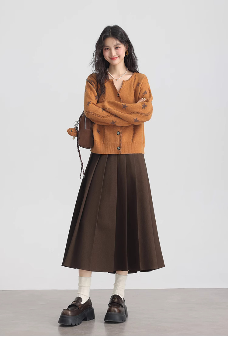 設計感毛衣女外套胖mm顯瘦針織衫開衫,設計感毛衣女外套胖mm顯瘦針織衫開衫秋冬內搭打底上衣,HBEW5987,設計感毛衣女外套胖mm顯瘦針織衫開衫,V領排扣,星星針織